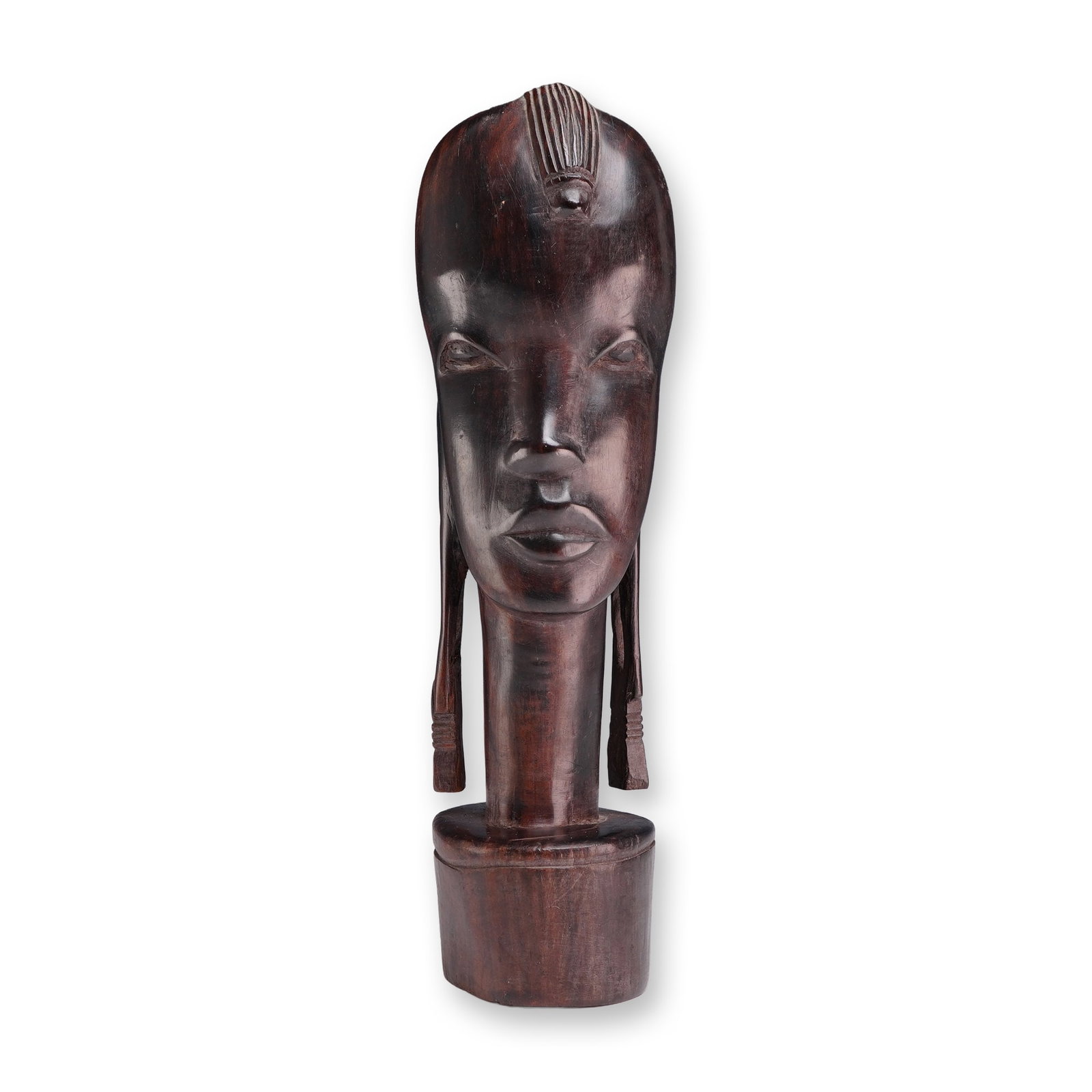 African Hand-Carved Ebony Wood Tribal Head Bust (1 of 3)