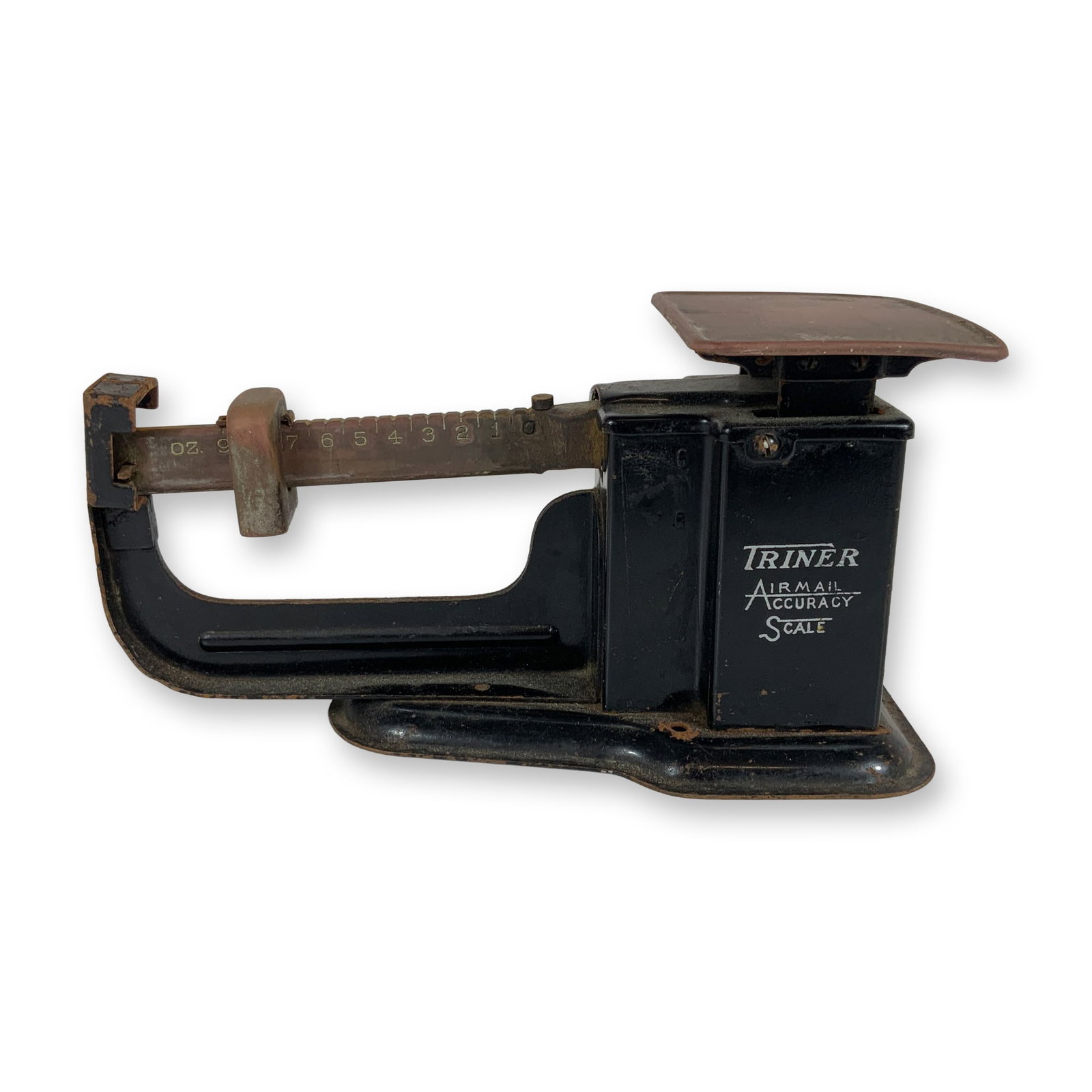 Vintage Triner Air Mail Accuracy Postal Scale Chicago Illinois: This is a vintage Triner Air Mail Accuracy postal scale, manufactured by the Triner Scale and Manufacturing Company of Chicago, Illinois. The item is constructed from pressed and cast metal, primarily