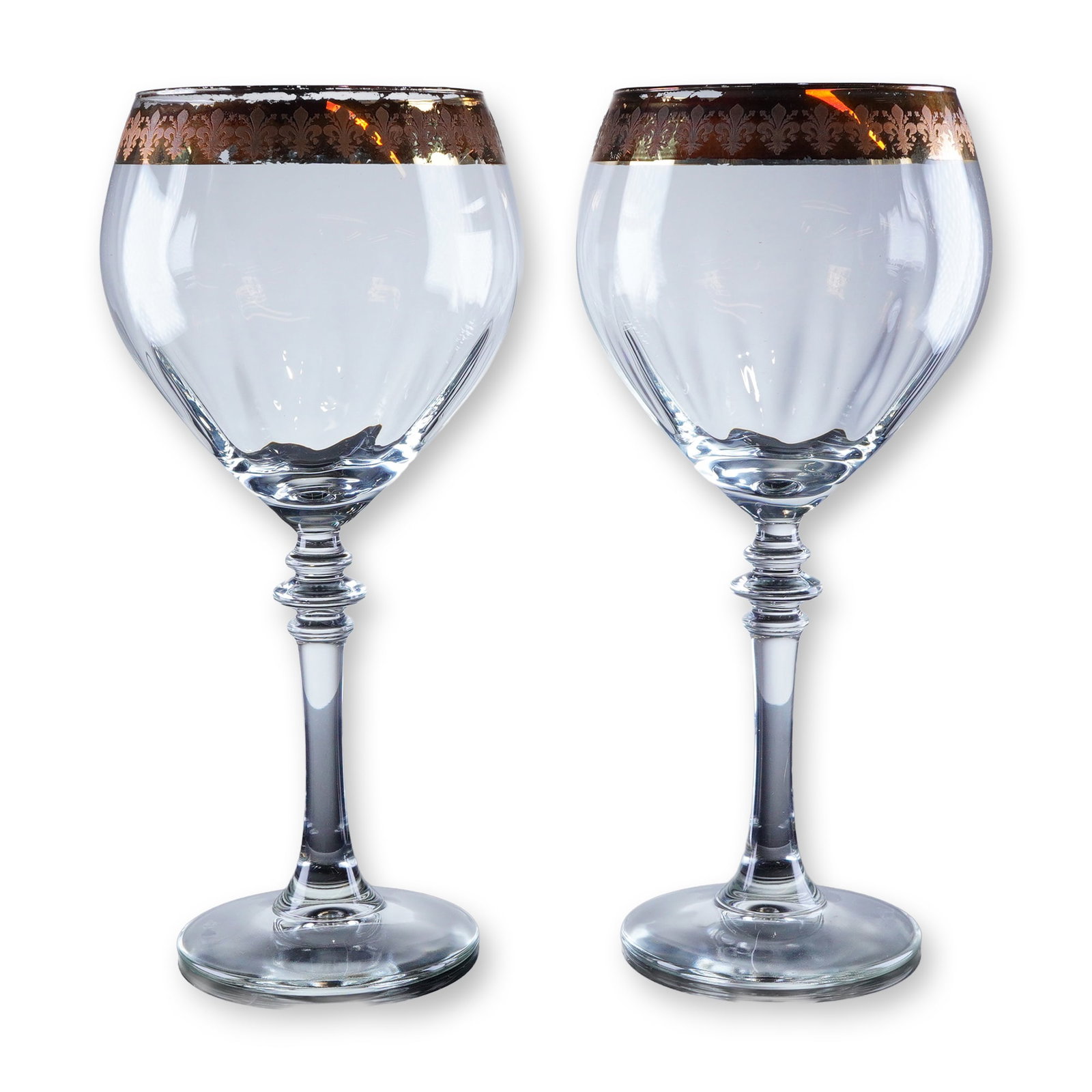 2pc Gold Rim Fleur De Lis Wine Glasses (1 of 4)