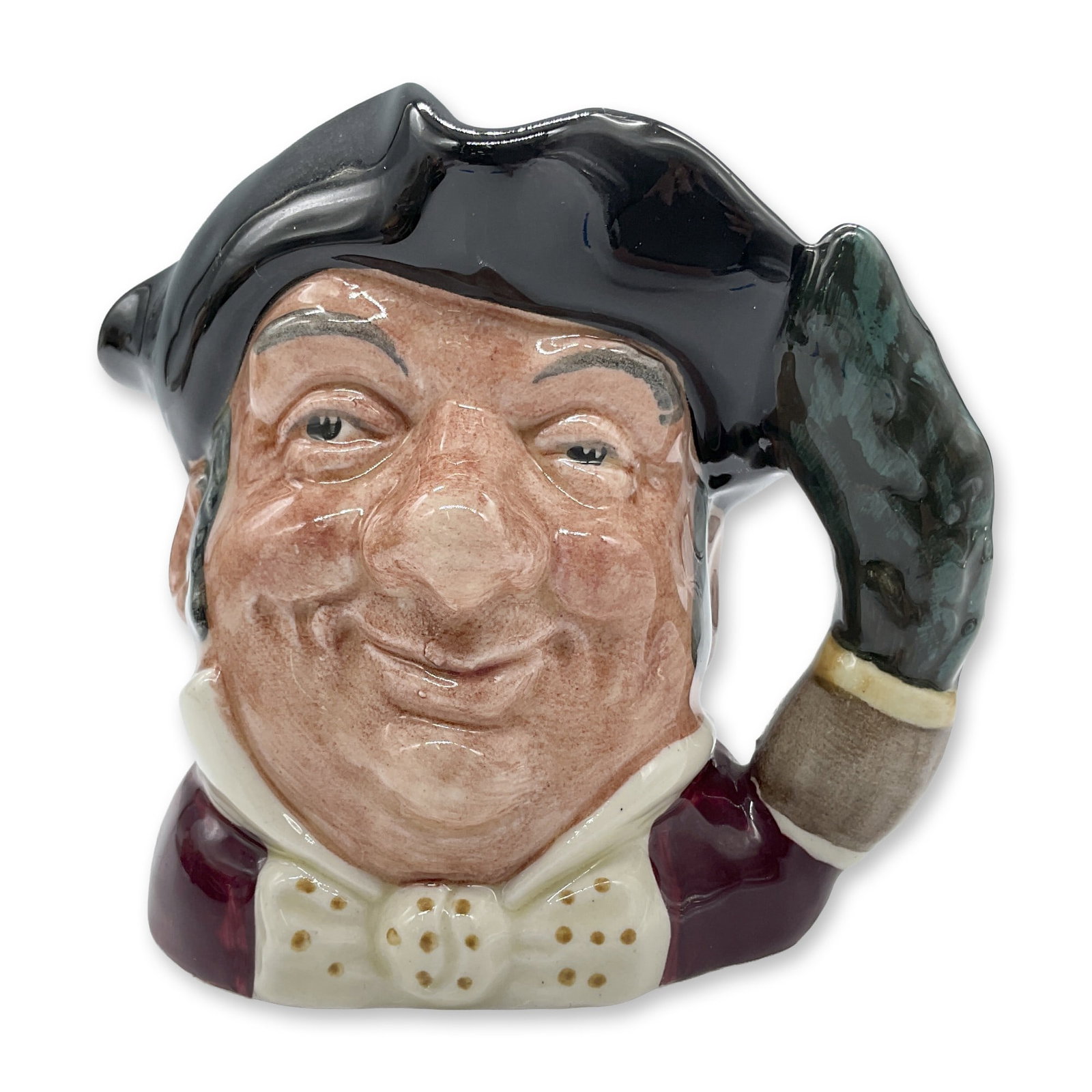 Mine Host D6470 - Small - Royal Doulton Character Jug: Black tricorn; red coat; white bow tie with gold spots. Royal Doulton backstamp. Artist: Max Henk Dimensions: 3.5"H Date or Era: 1958 - 1982 Manufacturer or Brand: Royal Doulton Country of Origin: