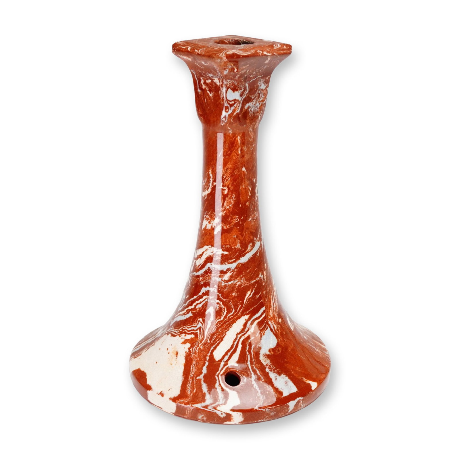 Rare Weller Pottery Lamp Base in Reddish Orange and Cream, Marbleized (1 of 3)