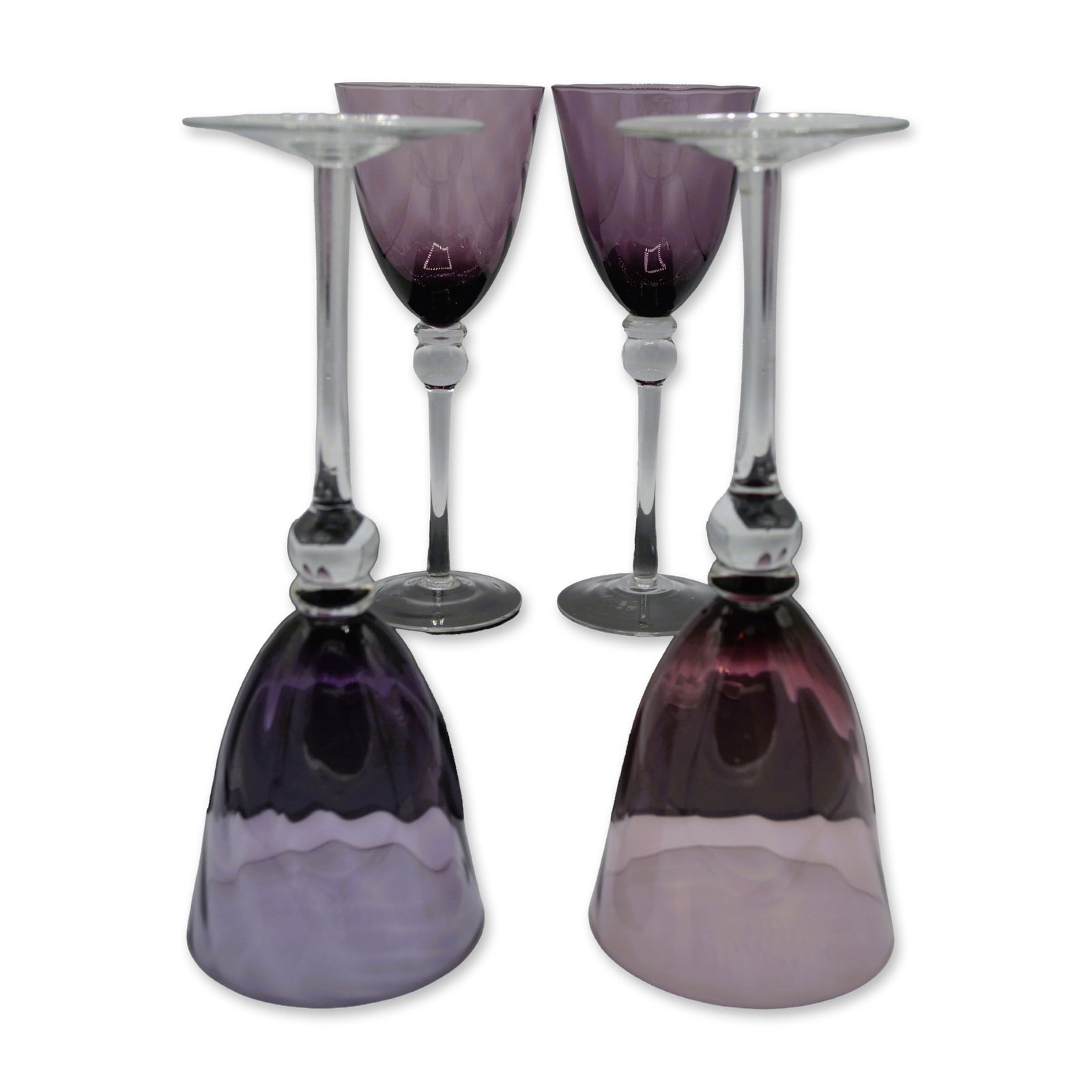 4Pc Royal Albert Lavender Bowl, Clear Ball Stem, Mouth Blown Water Goblets, 8.75"H (1 of 4)