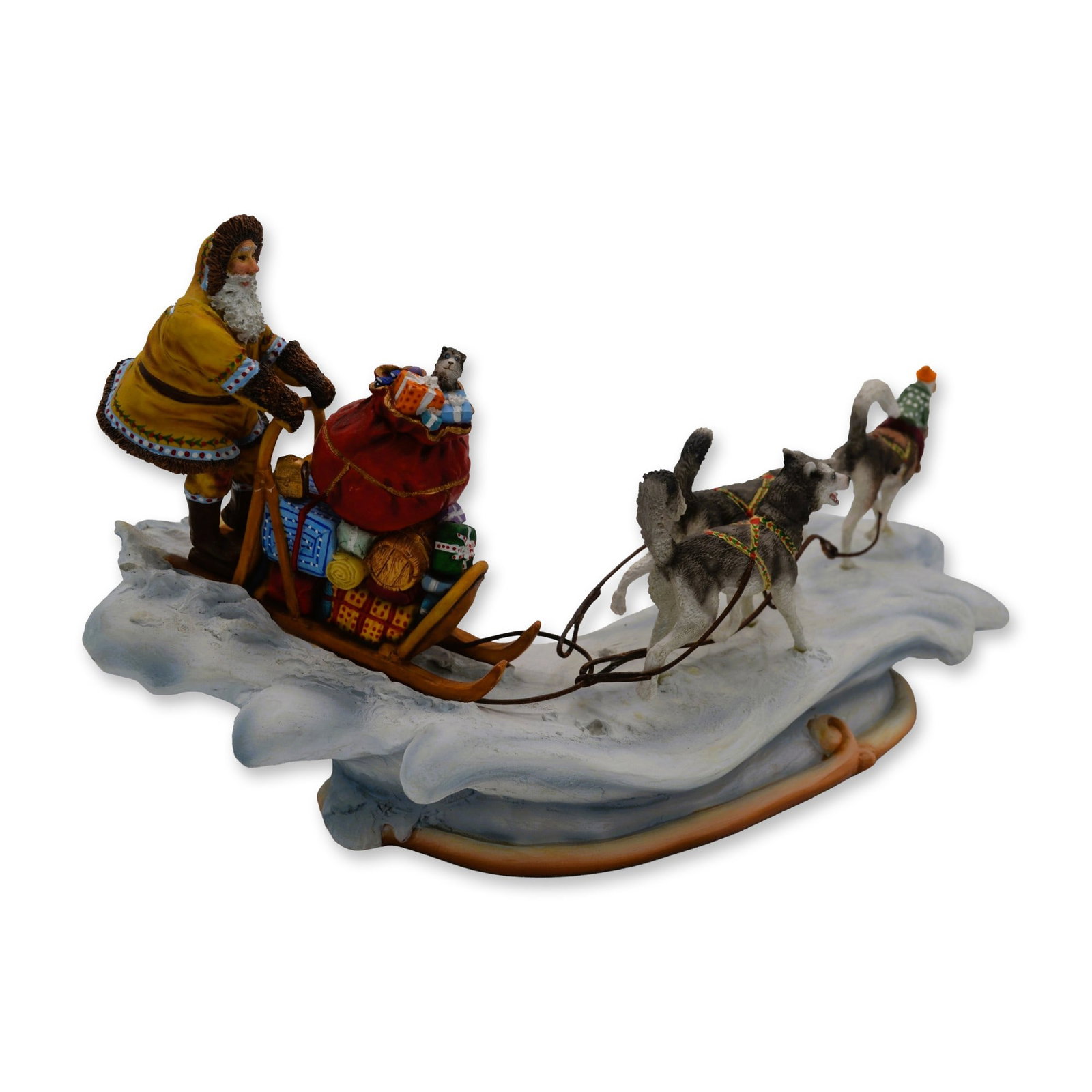 Maruri USA LE Santa's World Travels "Crossing The Tundra" Sculpture, 1996: Maruri USA presents The Santa's World Travels Collection, hand created, hand painted by the World Famous Maruri Artisans featuring "Crossing the Tundra" Sculpture. Not far from the North Pole, Santa u