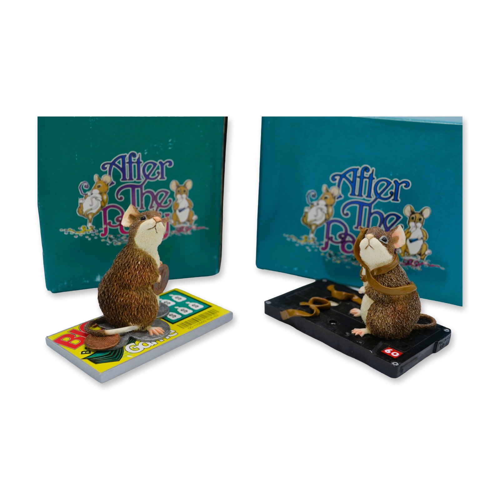 2Pc After The Party, LE Scratch & Win Lottery And LE Wrapped In Sound Mice Figurines, OB (1 of 7)