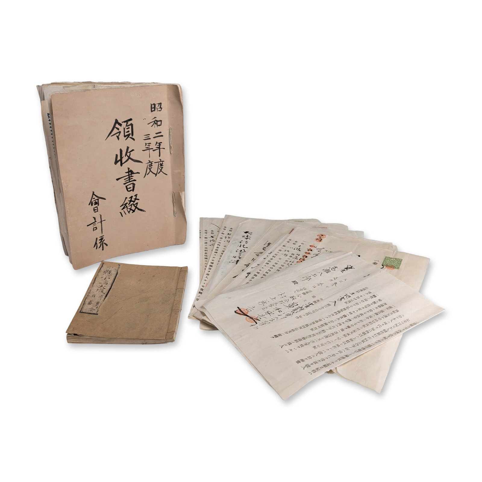 Collection of Japanese Taisho and Showa Era Ledgers and Documents: A collection of Japanese primary source financial documents and accounting ledgers dating from the late Taisho to early Showa eras, spanning approximately 1920 to 1928. The grouping includes a