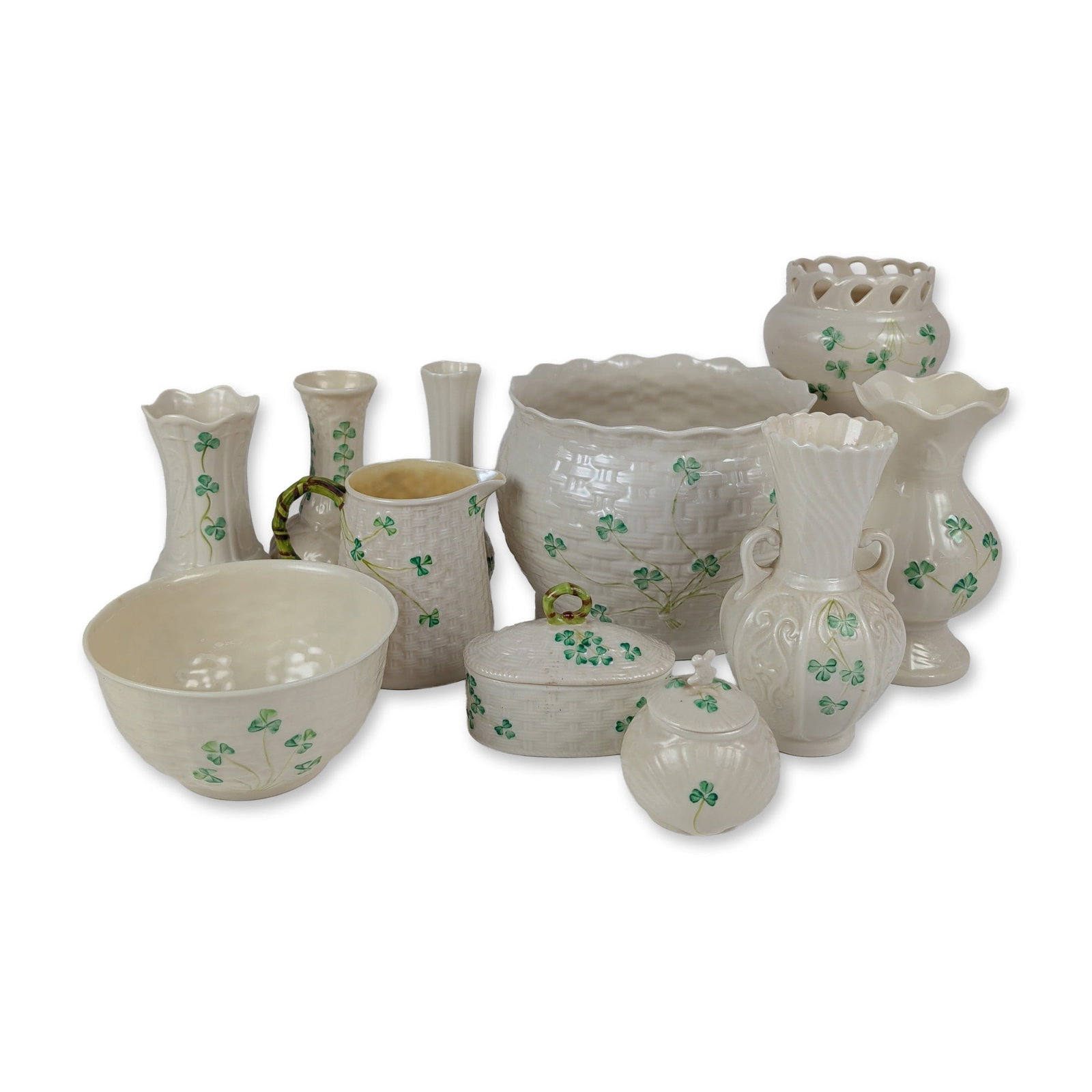 11pc Belleek Pottery Irish Parian Porcelain Shamrock & Tableware Assortment (1 of 7)