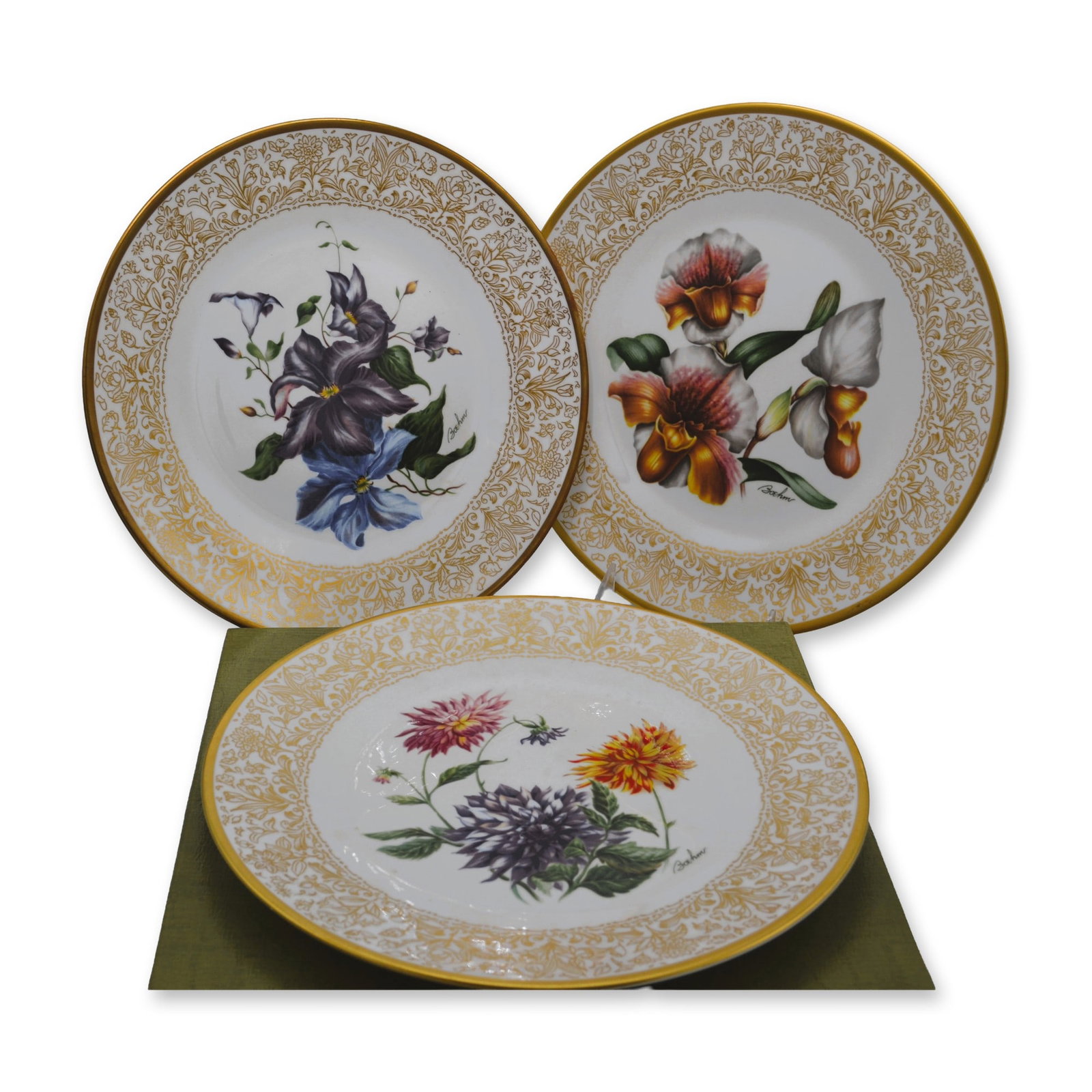 3Pc Boehm Porcelain LE Flowers Of The World Plates, 1979, W/Boxes (1 of 8)
