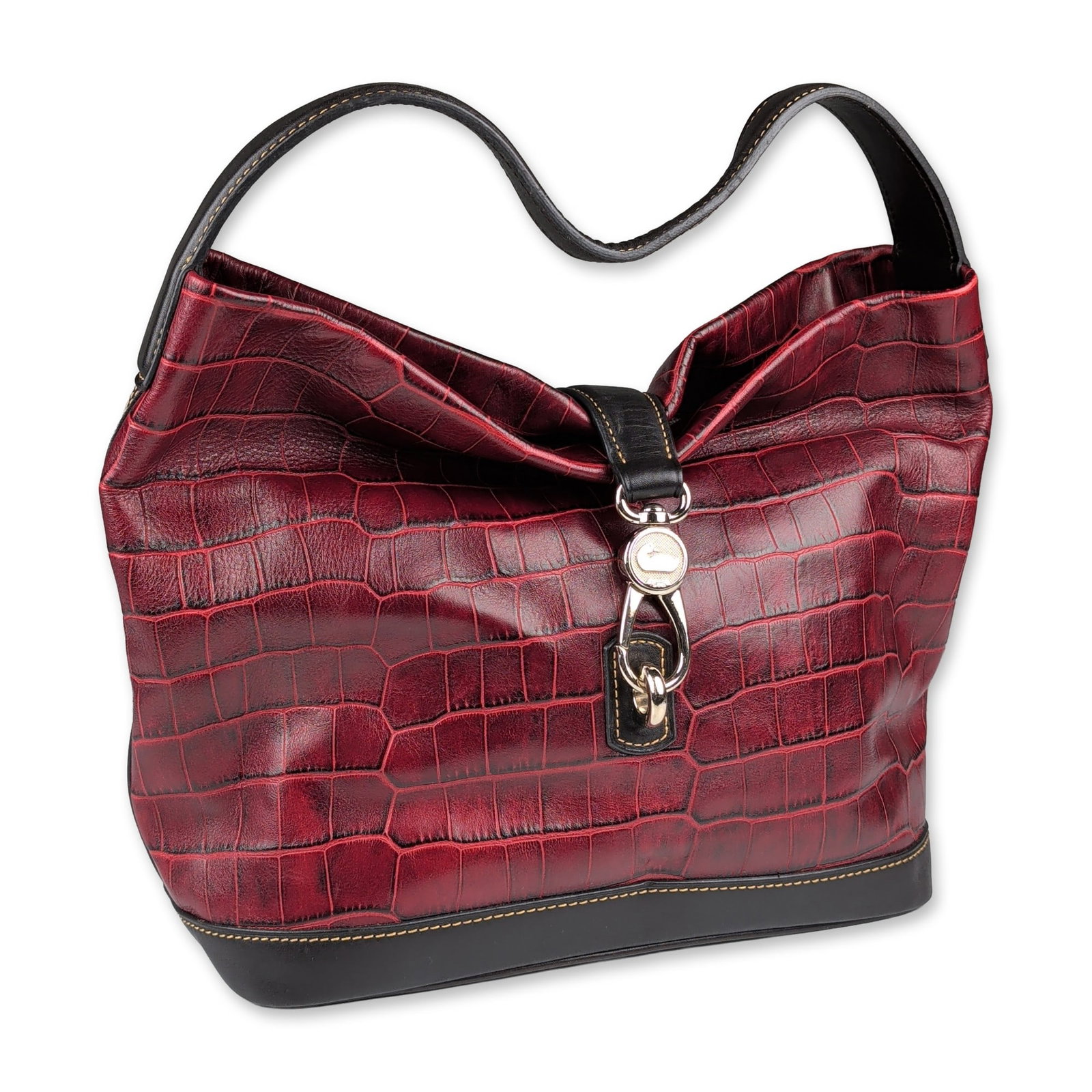 Dooney & Bourke Croco Embossed Leather Logo Lock Hobo Bag (1 of 7)