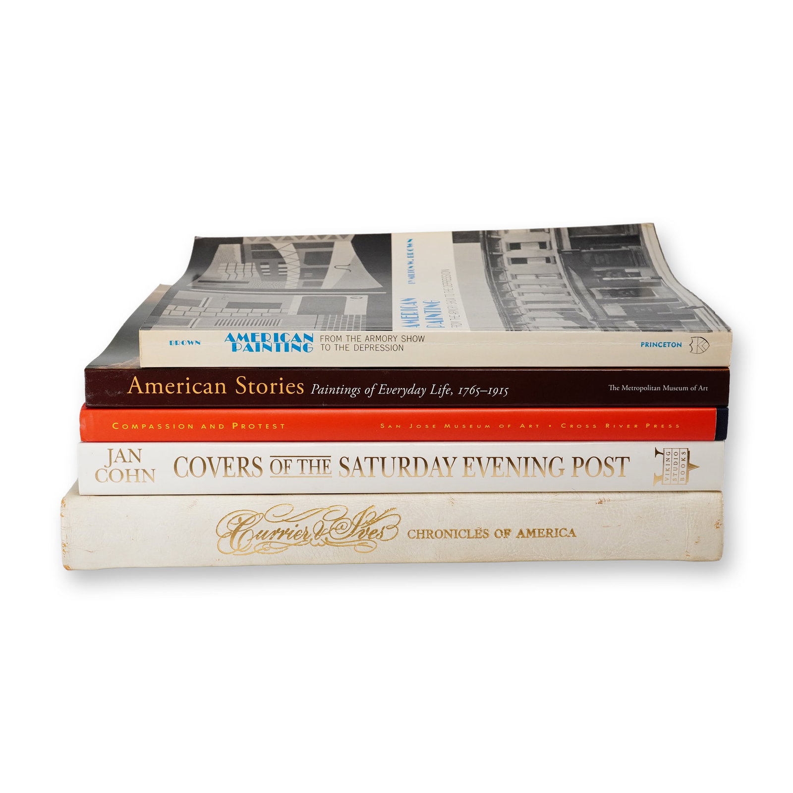 5pc Art Books on American Painting and Illustration: A collection of 5 art books focusing on various facets of American painting, printmaking, and illustration. This lot contains a mix of hardcover and trade paperback volumes, including museum exhibitio