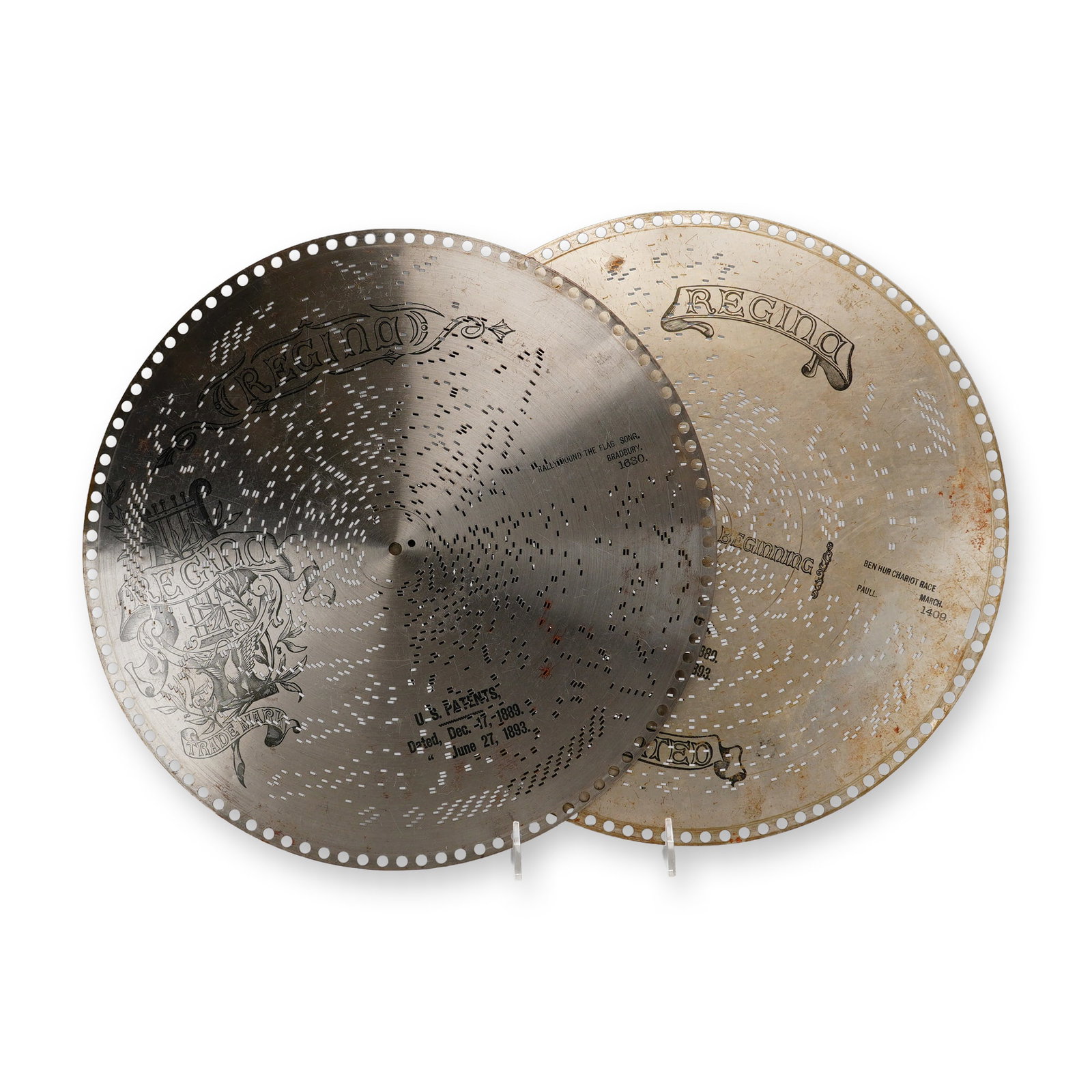 Regina 15.5 Inch Music Box Discs Ben Hur Chariot Race Rally Round Flag (1 of 2)