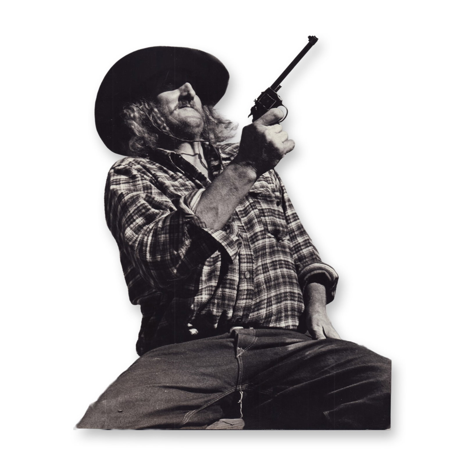 Eliot Elisofon, Tom McLaughlin as Custer Scout Gelatin Silver Print: An original gelatin silver print on fiber paper by LIFE magazine photographer Eliot Elisofon (American, 1911-1973). The photograph is a dramatic, low-angle portrait of Tom McLaughlin, a truck driver f