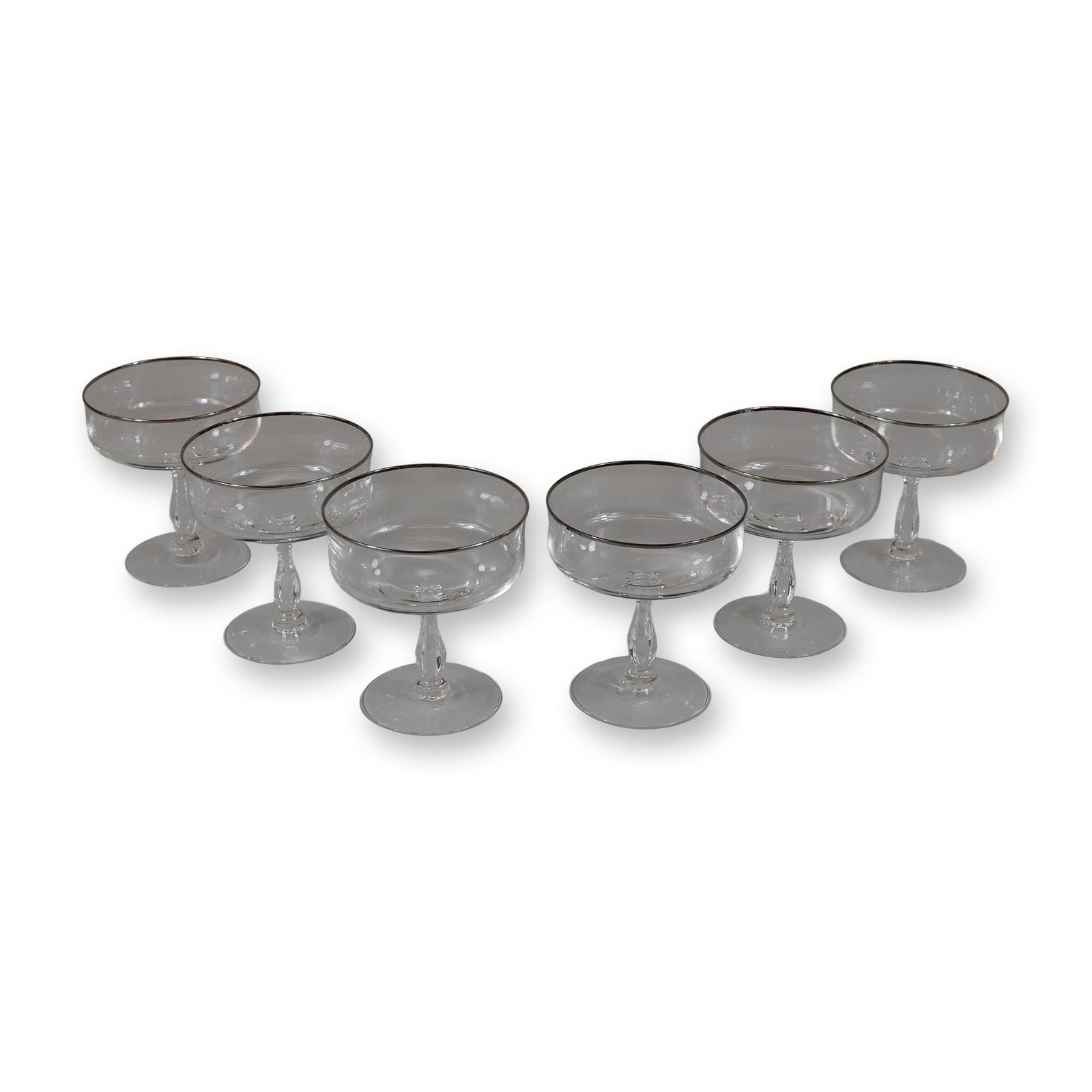 6pc Glass Champagne Coupe Glasses with Silver Toned Rims (1 of 3)