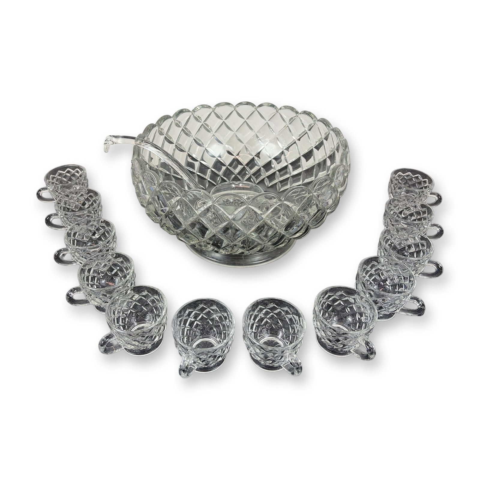 Fourteen Piece Pressed Glass Williamsburg Style Punch Bowl Set (1 of 3)