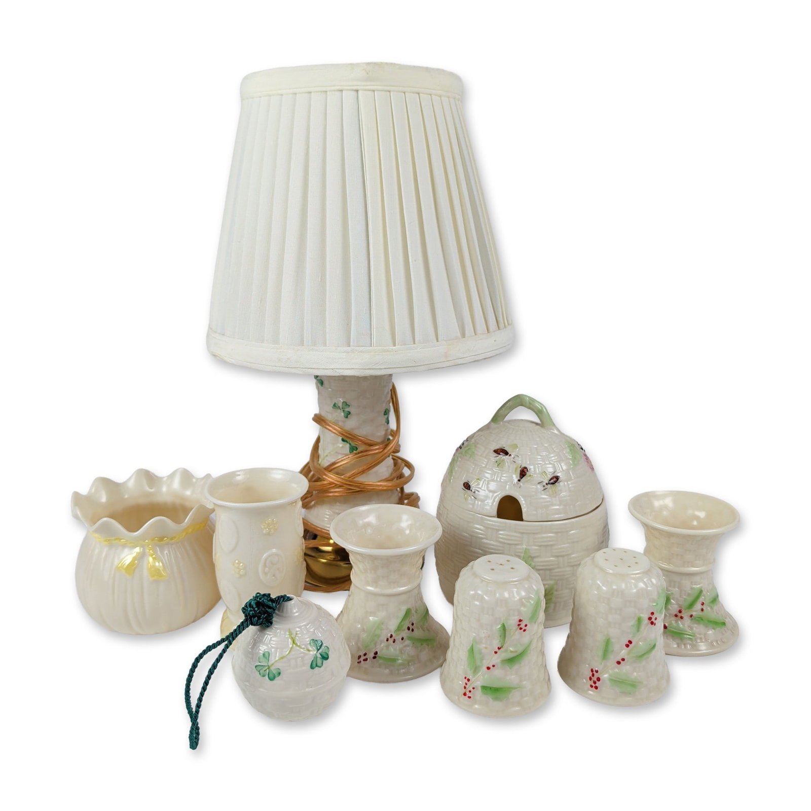 9pc Belleek Pottery Irish Parian Porcelain Lighting & Tableware Assortment (1 of 6)