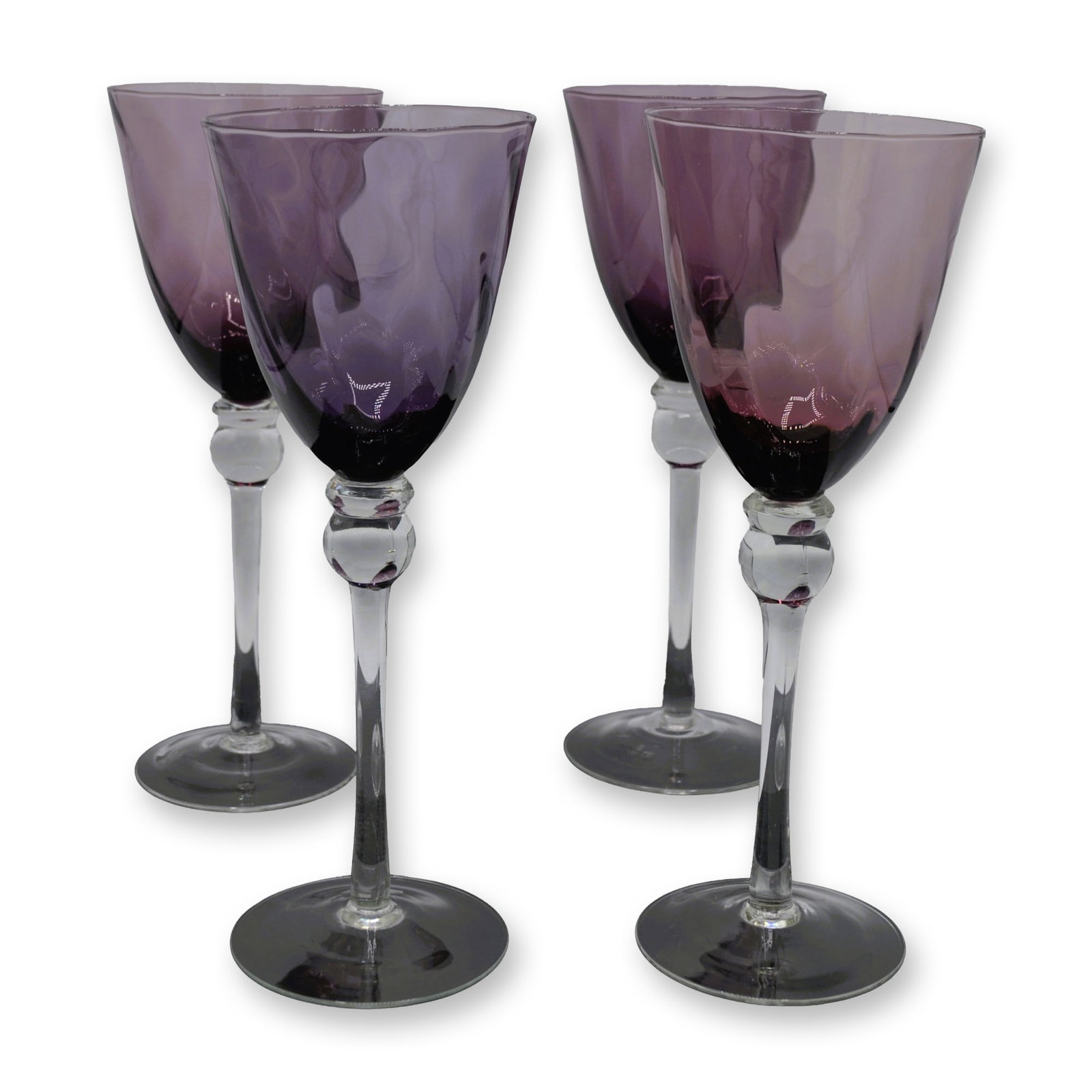 4Pc Royal Albert Lavender Bowl, Clear Ball Stem, Mouth Blown Water Goblets, 8.75"H (1 of 3)
