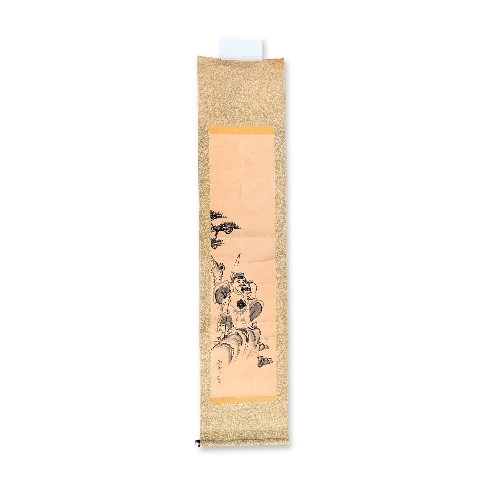Japanese Ink and Wash on Paper Ebisu Hanging Scroll w/ Seal (1 of 4)
