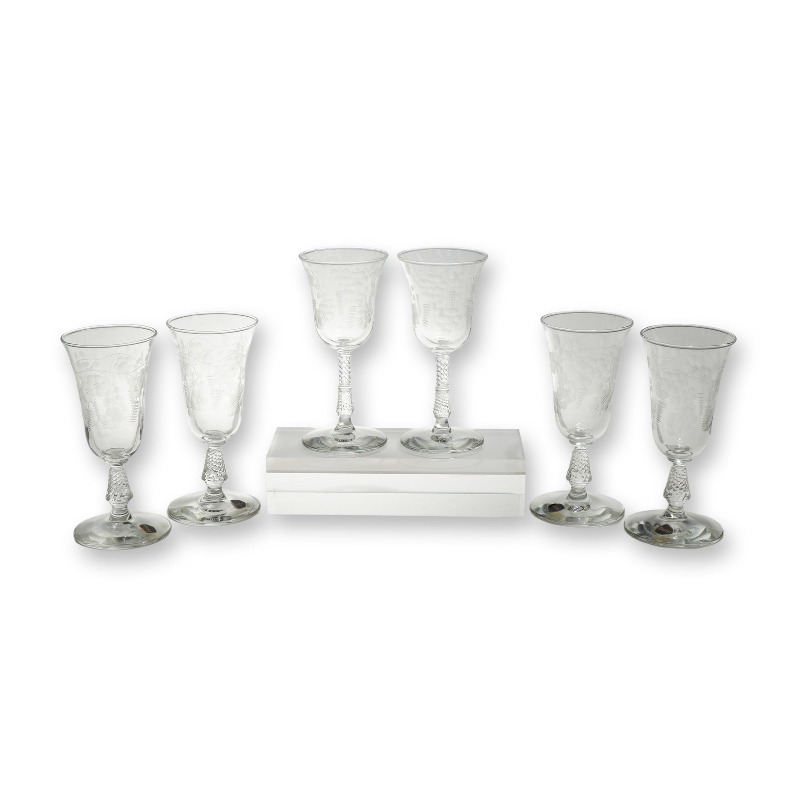 6pc Rock Sharpe Crystal Floral Etched Wine and Juice Glasses (1 of 4)