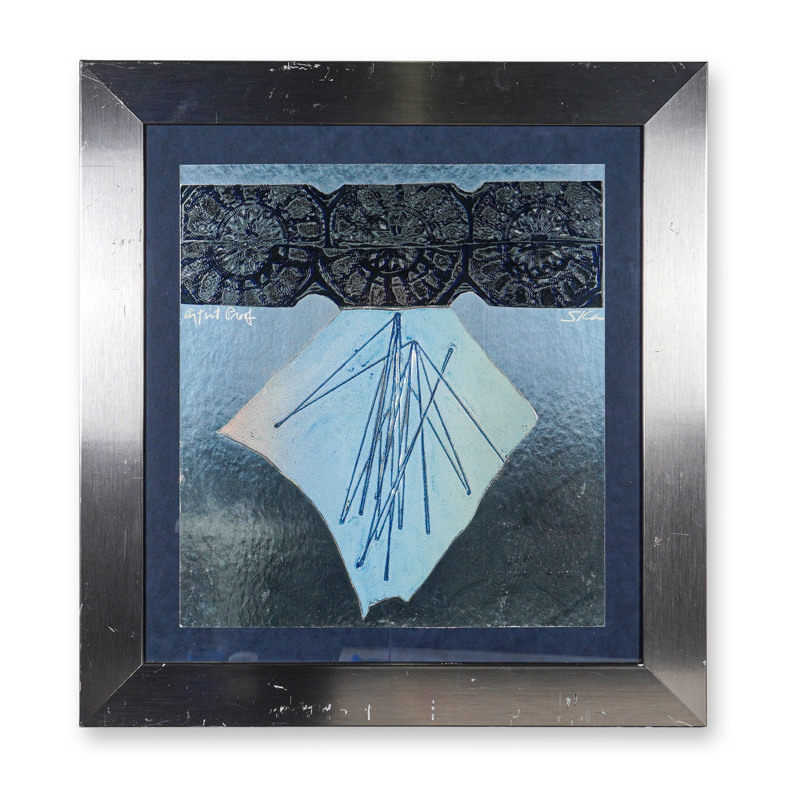 Sica (American, b. 1932) Framed Mixed Media on Metallic Ground, Signed (1 of 6)