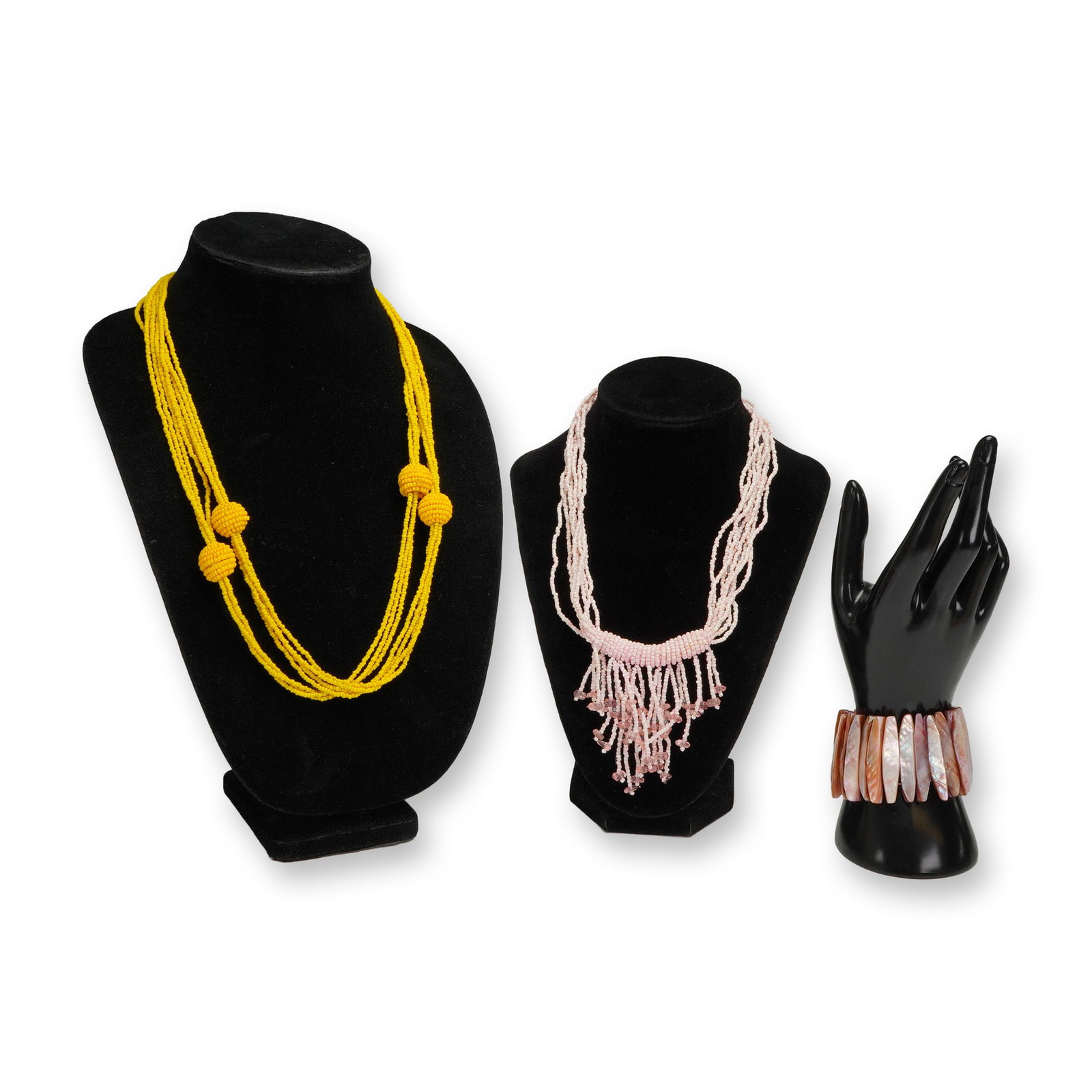 A Trio of Contemporary Beaded Necklaces and Shell Cuff Bracelet Set (1 of 4)