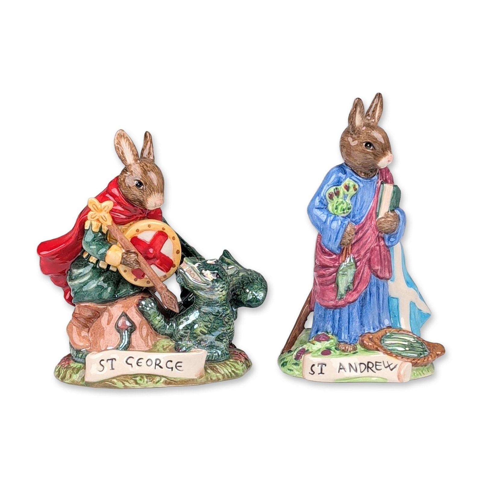 2pc Royal Doulton Bunnykins Patron Saints Figurines, St. George (DB398) and St. Andrew (DB399) (1 of 4)