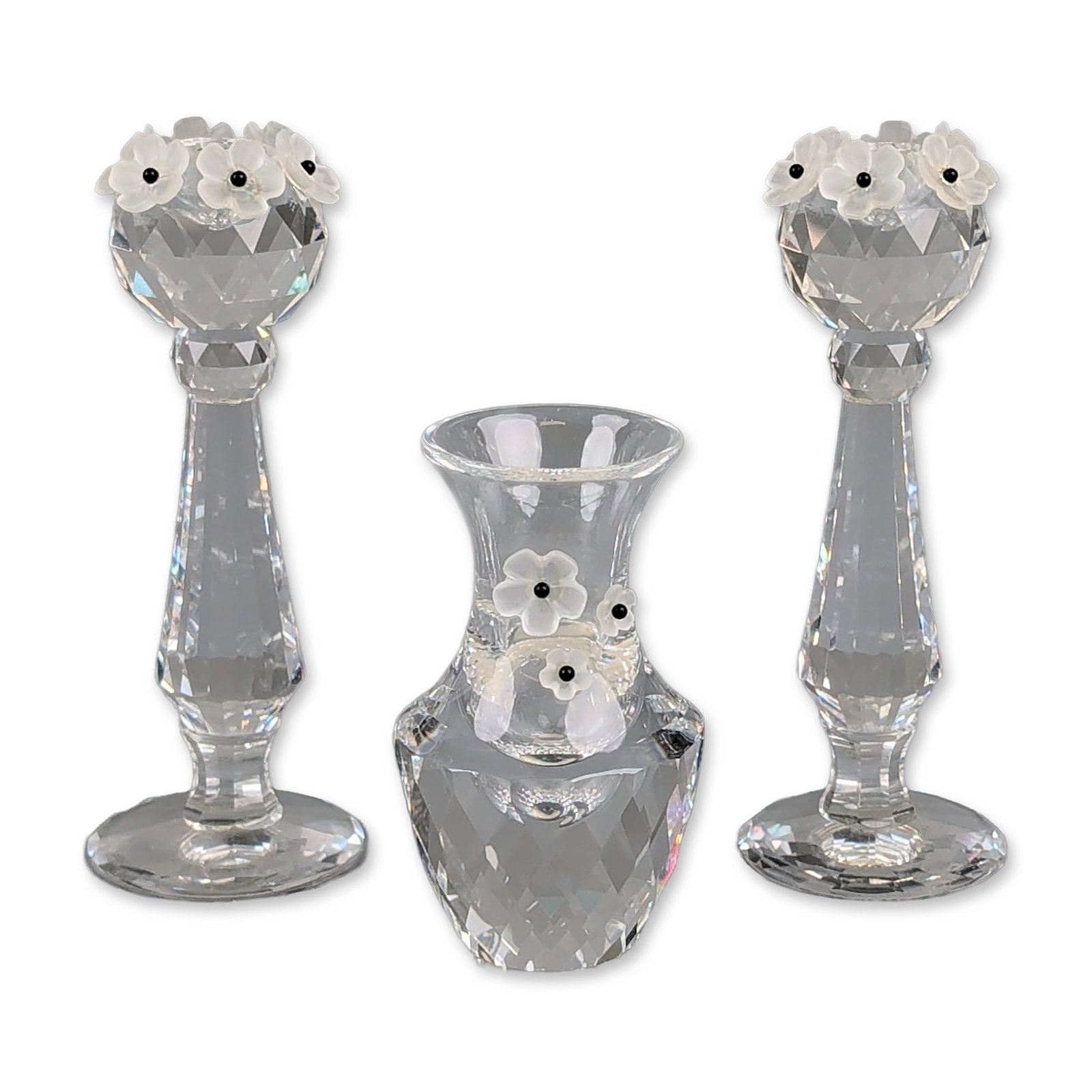 3pc Swarovski Silver Crystal Floral Vase and Candlesticks (1 of 5)