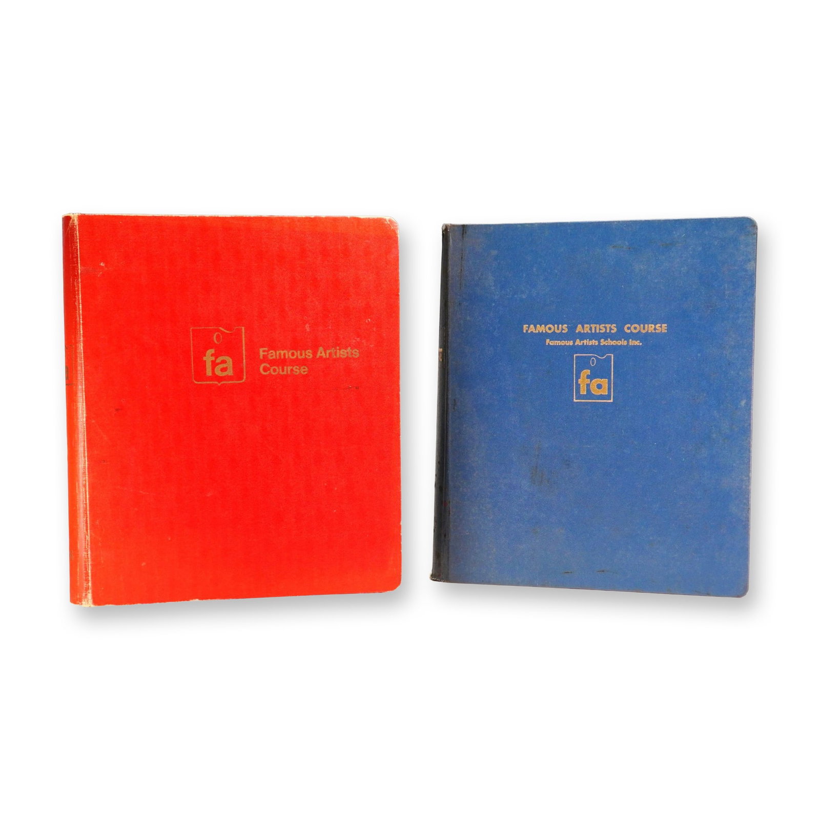 2pc Famous Artists Course Binders: A collection of two volumes of the Famous Artists Course from the Famous Artists Schools. The titles included are Lettering Lesson 17, and Commercial Art, Illustration and Design. Dimensions: 12.25"L 