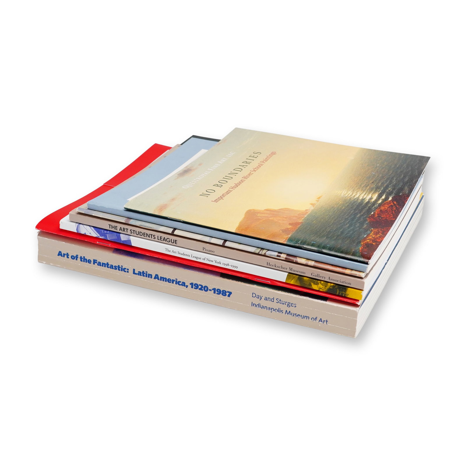 7pc Art Books and Ephemera: This lot features a collection of 7 art books, trade paperbacks, and exhibition catalogs focused on American and Latin American art history. The primary volume is Art of the Fantastic: Latin America,