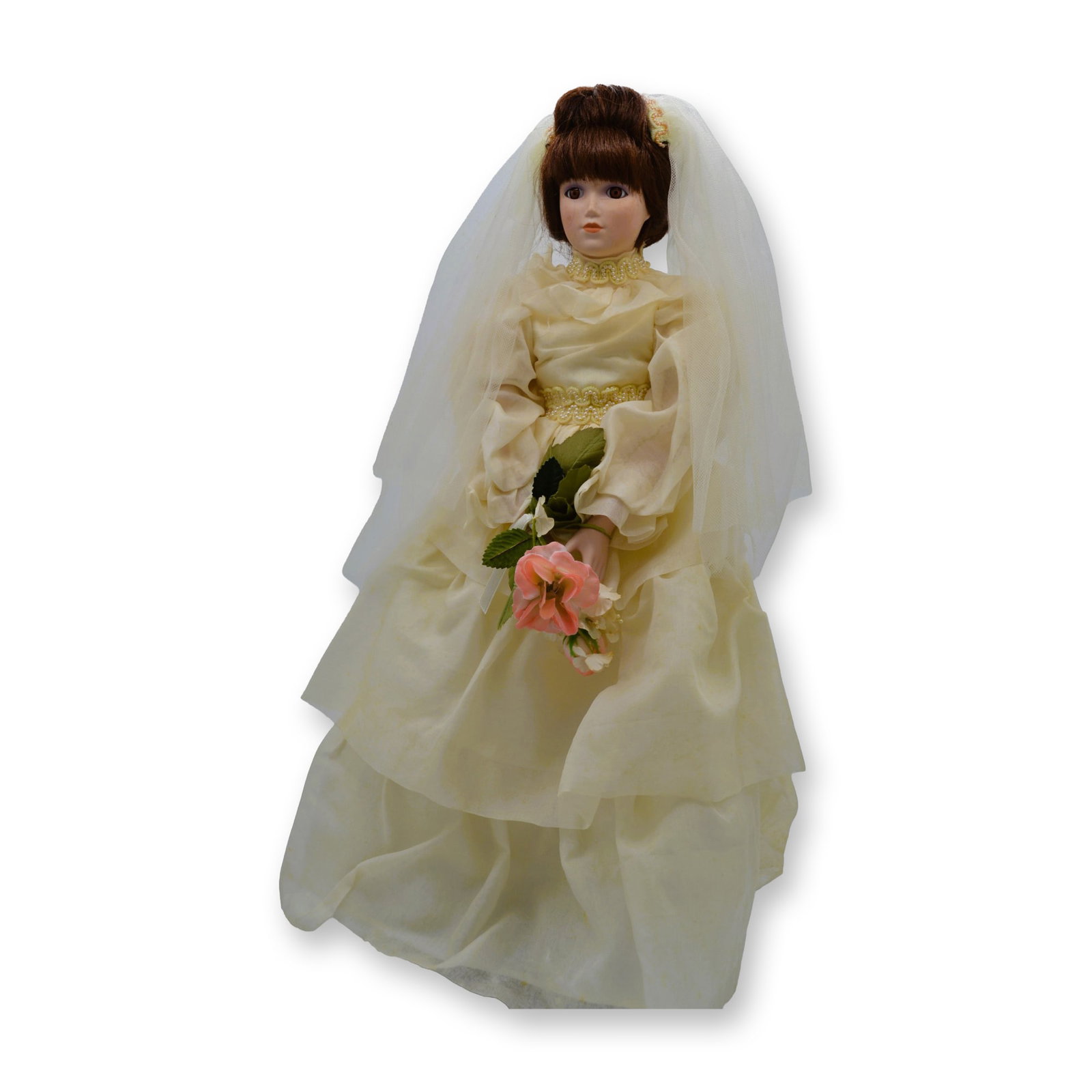 Gloria Vandebilt & MBI Present The Porcelain Collectors Doll W/Stand, 20"H, 1987: Gloria Vandebilt & MBI Present The Porcelain Collectors Doll with Stand. Introduced in 1987 by Gloria Vandebilt and MBI, authentic hand created, hand painted Porcelain Head, Arms, Hands, and Legs.