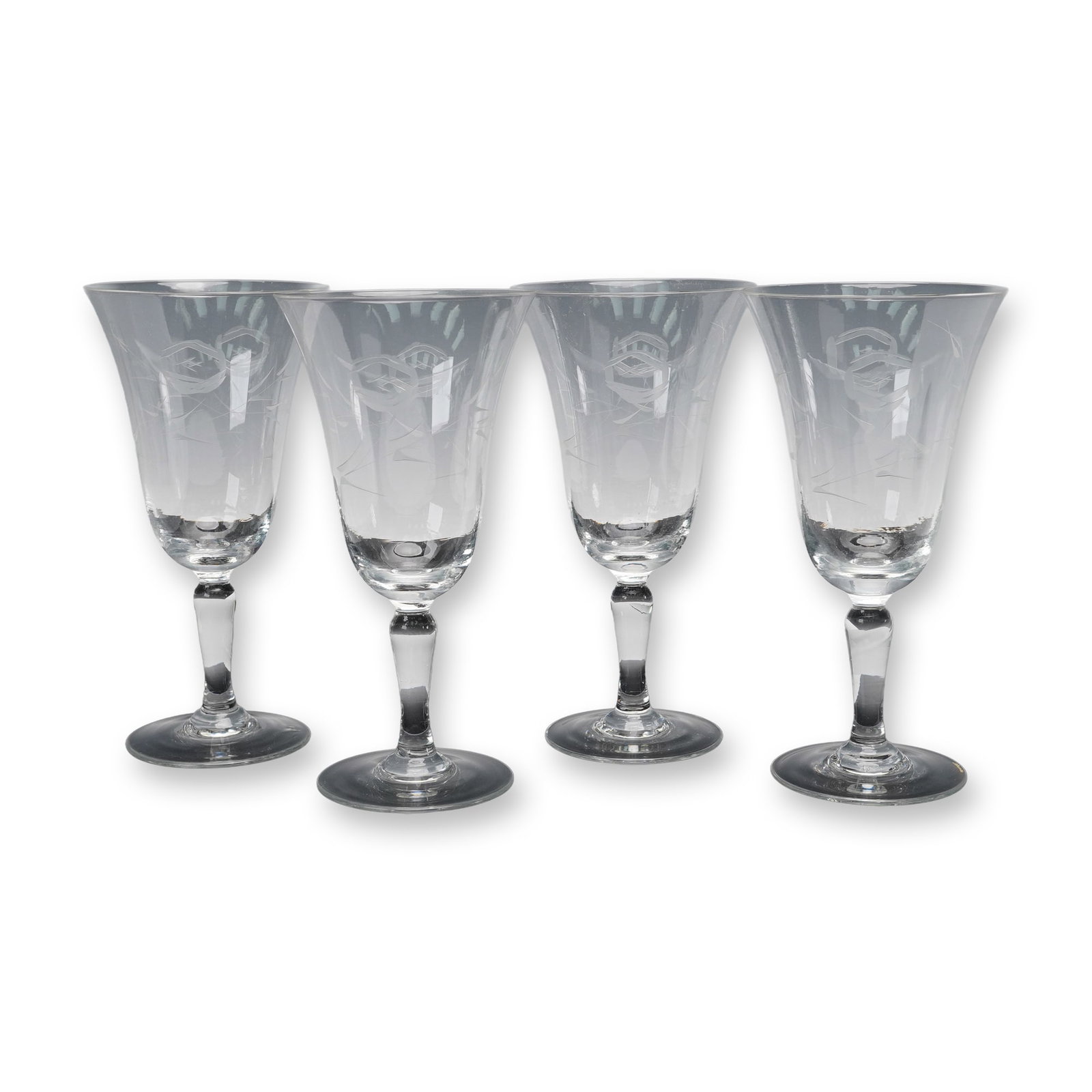 4pc Etched Crystal Floral Motif Water Goblets (1 of 5)