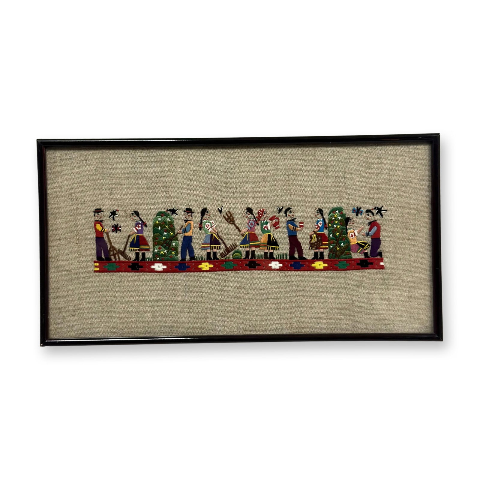 Framed Embroidery Folk Art, Scenes of Village Life (1 of 4)