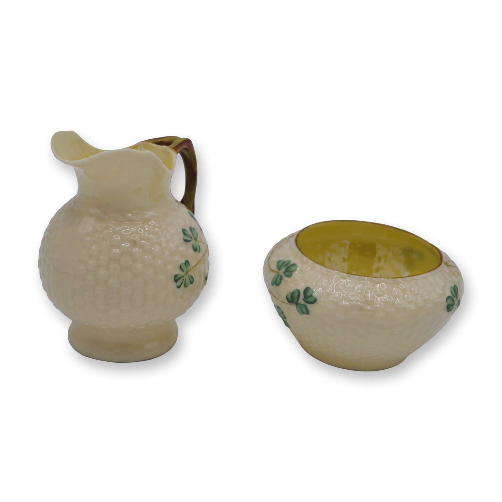 Belleek Porcelain Sugar and Creamer Set W/Shamrocks, Black Mark (1 of 3)