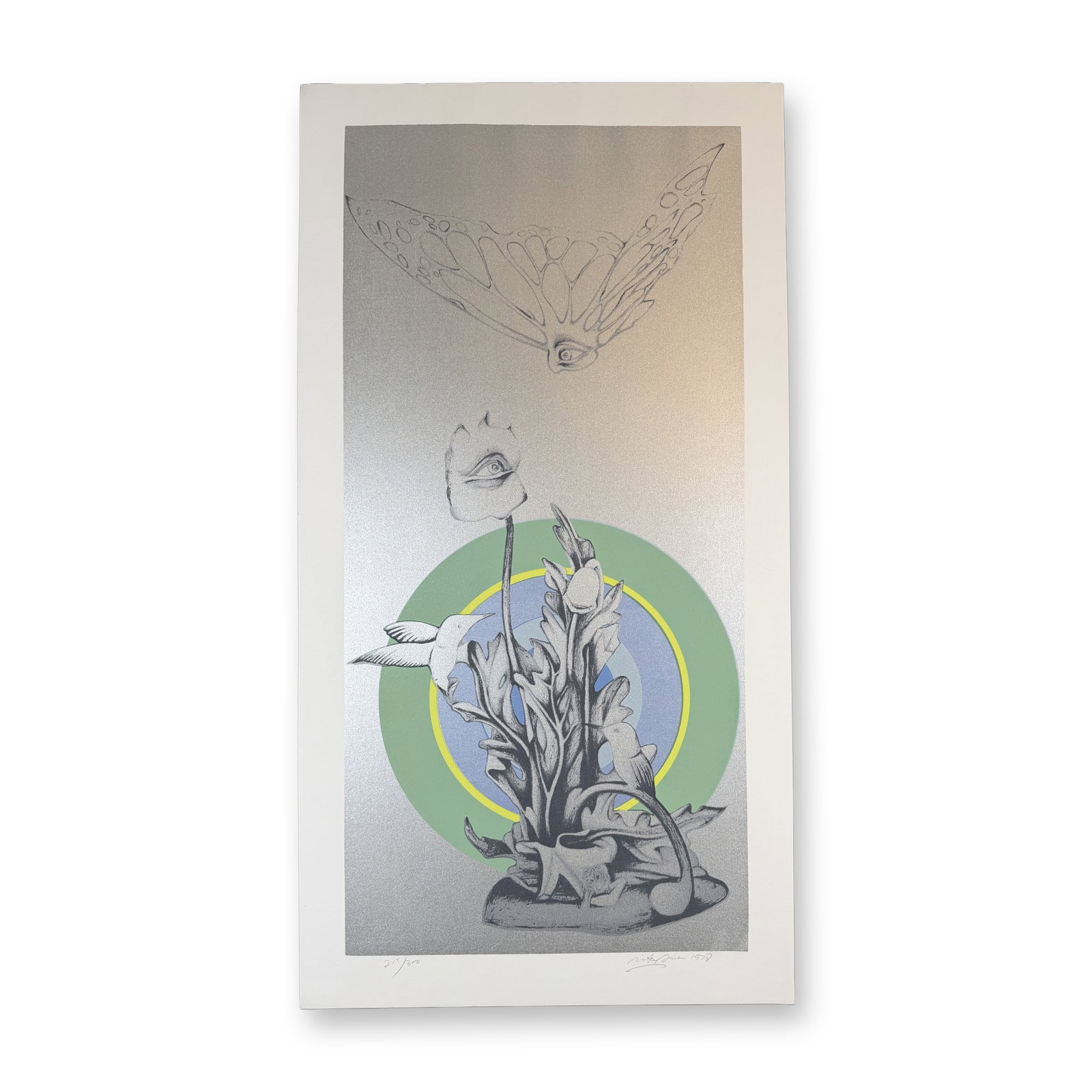 Rita Simon (American 1938-) Screenprint Chance Encounter signed: Screenprint titled Change Encounter Year 1978 Signed lower right numbered 215/300 Sight size 40" x 21" Dimensions: See Description.