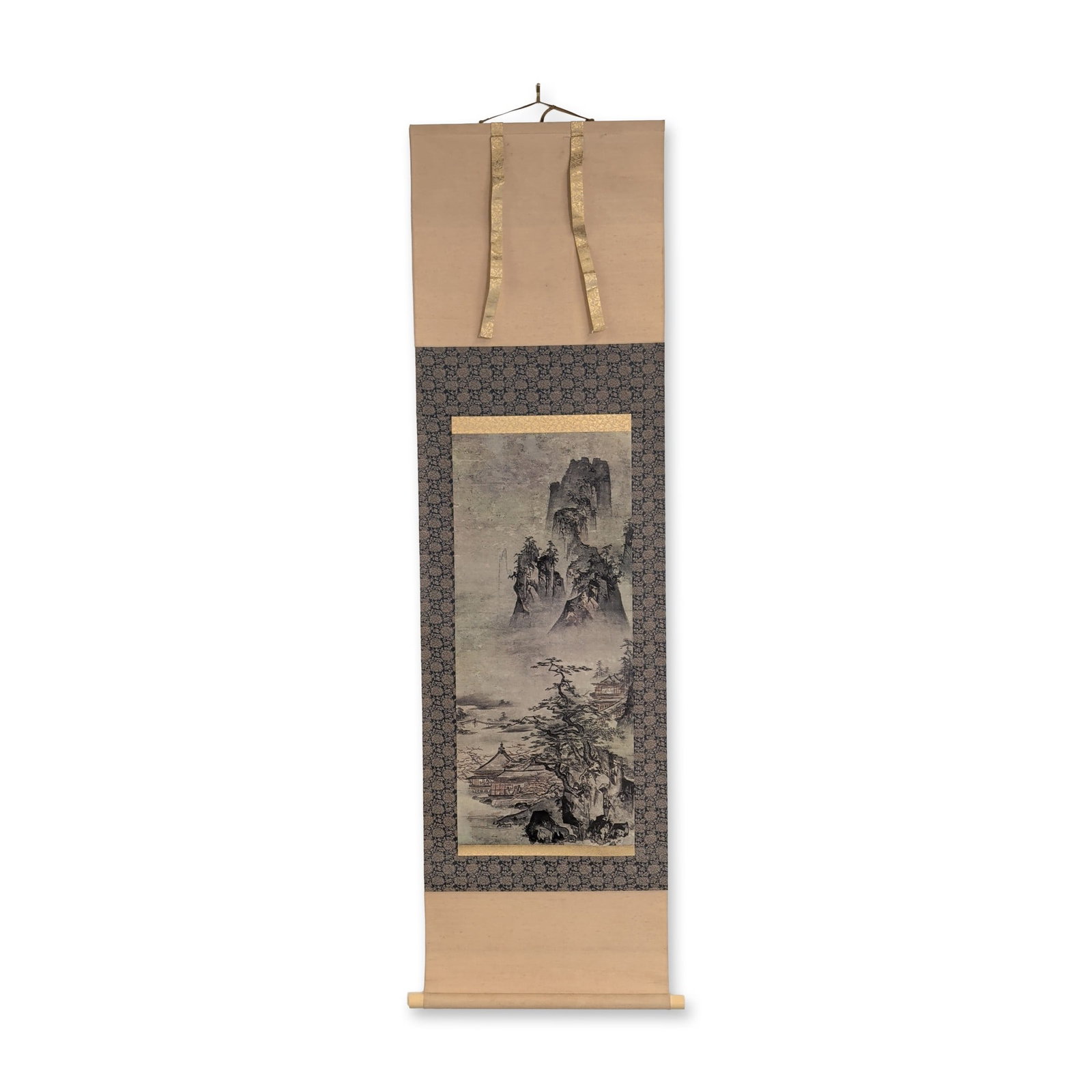 Japanese Ink & Color Washes on Paper Hanging Scroll, Mountain Landscape (1 of 3)