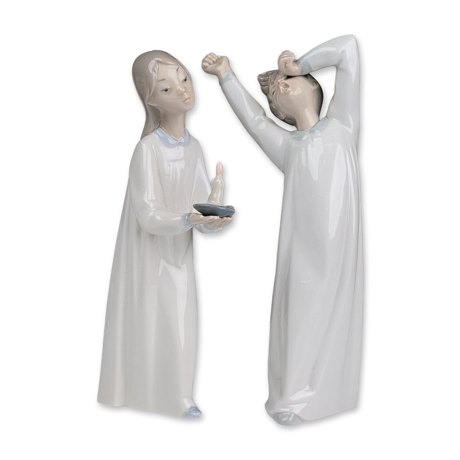 2pc Lladro Porcelain Figurines, Girl with Candle 01004868 and Boy Yawning 01004870 (1 of 4)