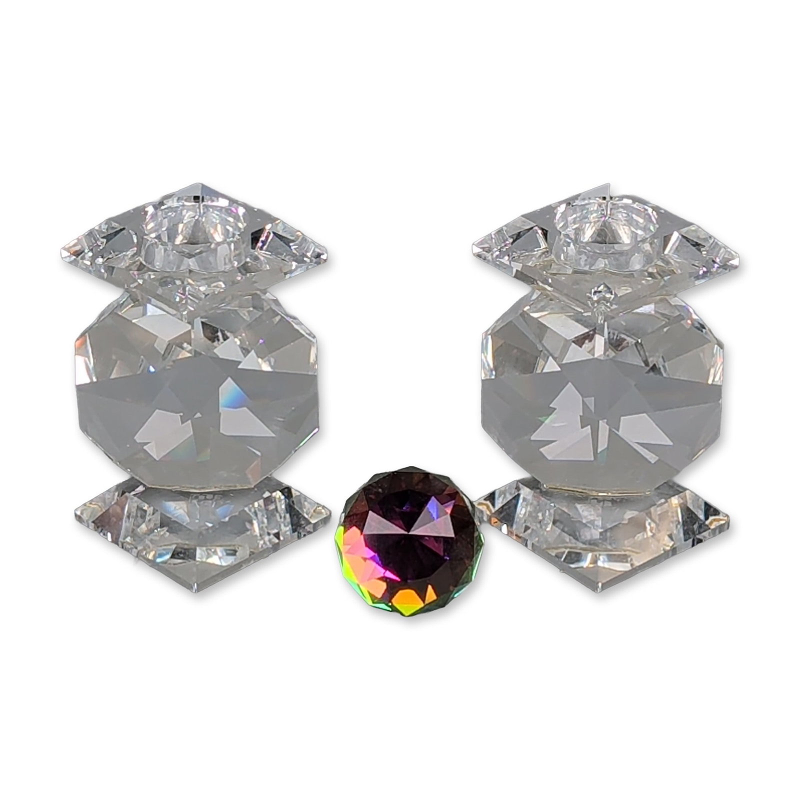 3pc Swarovski Silver Crystal Candle Holders and Iridescent Paperweight (1 of 6)