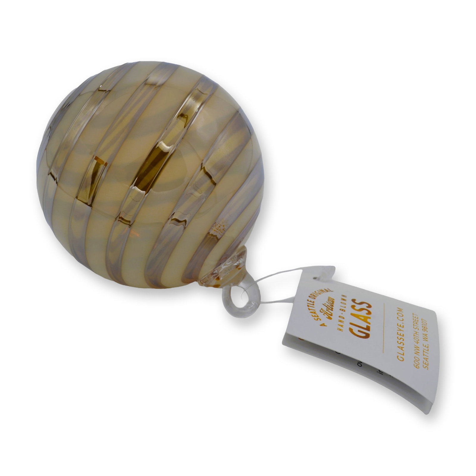Glass Eye Studio Art Glass Holiday Ornament Nutmeg Swirl, Grand Artisan Collection, 2022: Hand created by the Artists of The Glass Eye Studio, established in 1978 in the USA, feauring The Grand Artisan Collection "Nutmeg Swirl" Holiday Ornament. A perfect synthesis of artisan techniques, r