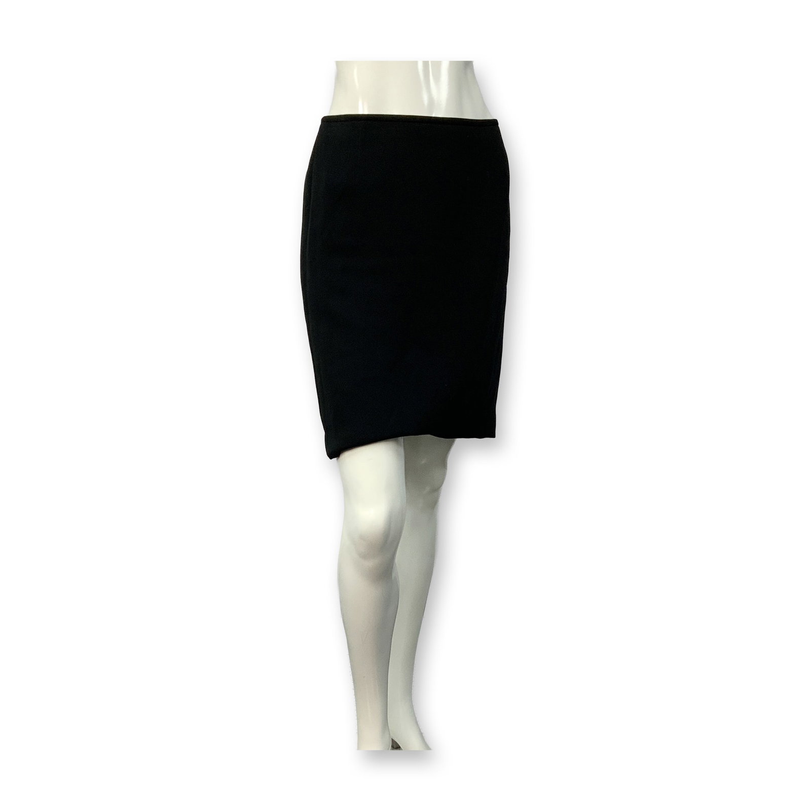 Elegant Black Pencil Skirt: A collectible auction offering presented with emphasis on Elegant Black Pencil Skirt. A timeless black pencil skirt with a pleated detail on the back. Size: 12. Waist: 14"W. Full length: 19.25"L. All