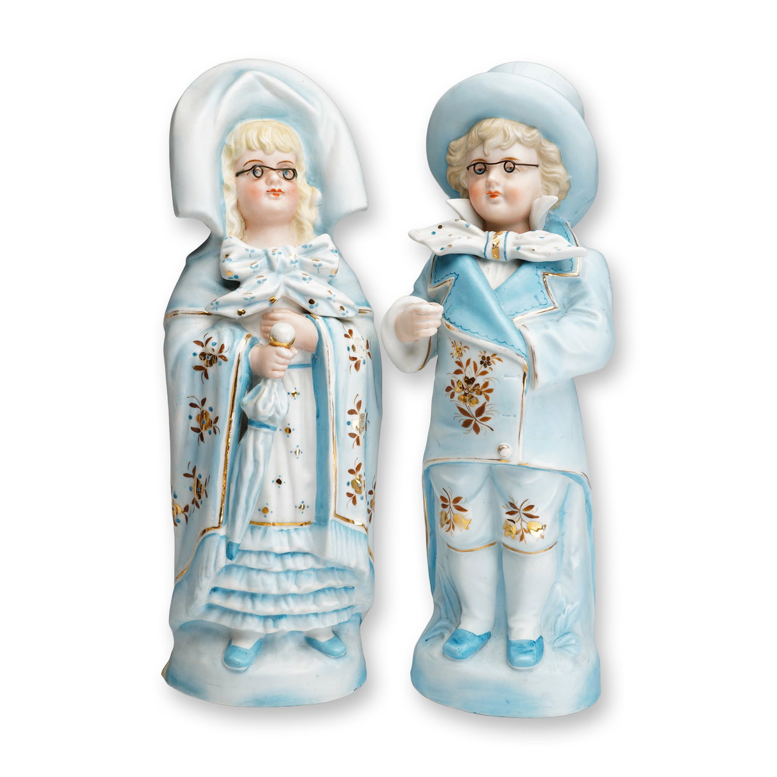 Pair of Gebruder Heubach German Bisque Porcelain Spectacle Figurines (1 of 3)
