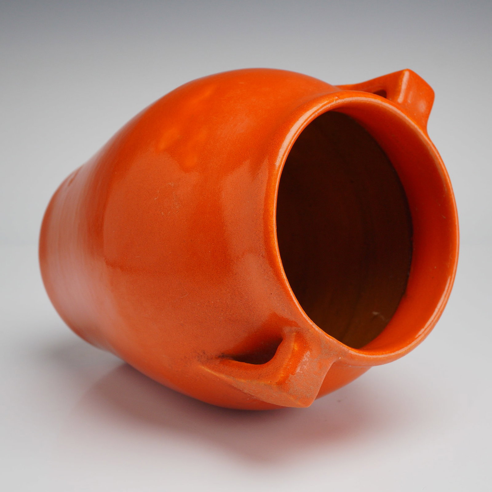 Orange Twin-Handled Earthenware Vase - 2