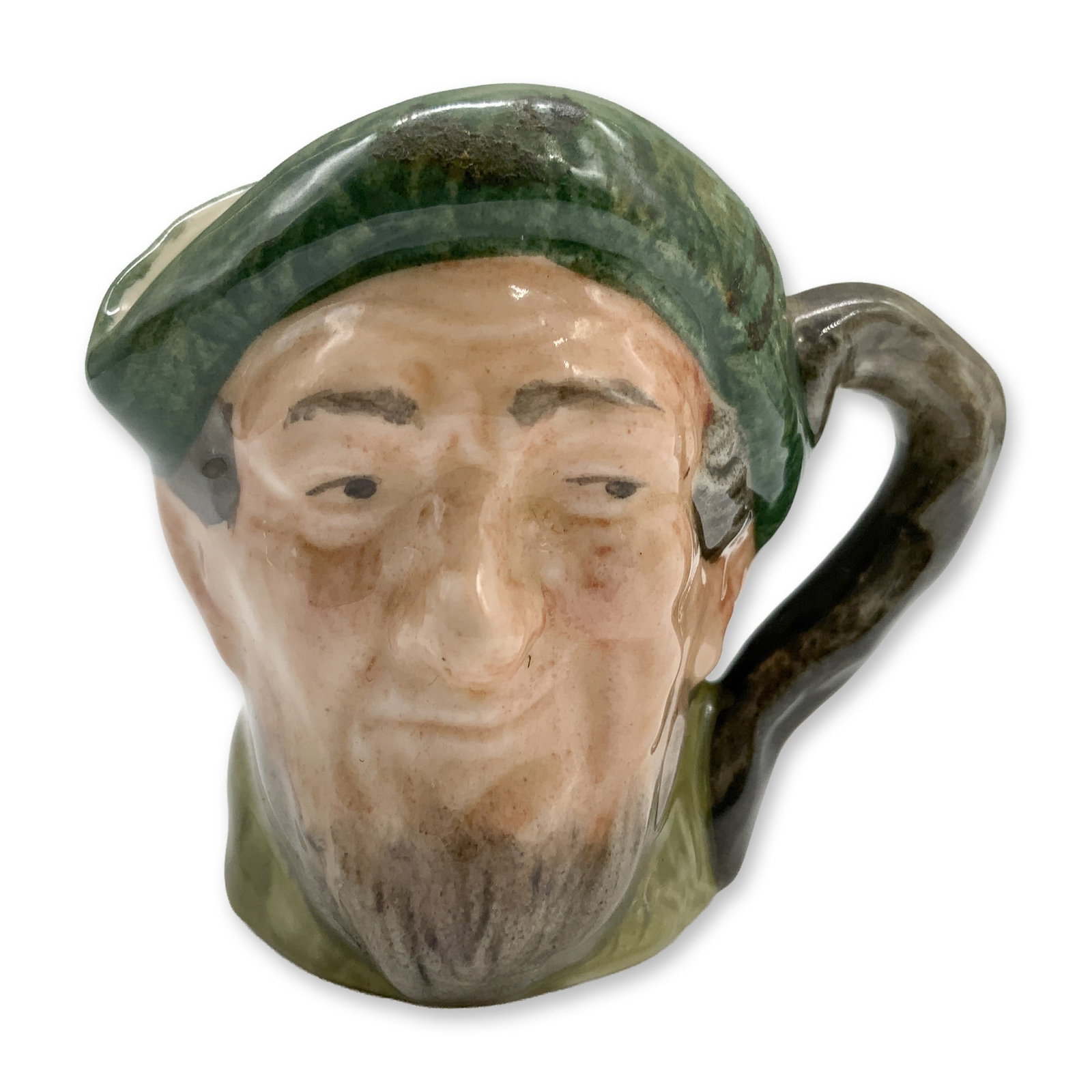 Auld Mac D6253 - Mini - Royal Doulton Character Jug: Green tam; brown coat. Royal Doulton backstamp. Artist: Harry Fenton Dimensions: 2.25"H Date or Era: 1946 - 1985 Manufacturer or Brand: Royal Doulton Country of Origin: England