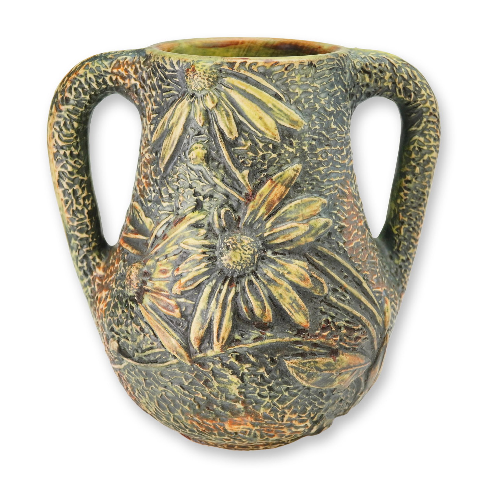 American 20th Century Pottery Floral Pattern Double Handle Ceramic Vase (1 of 4)