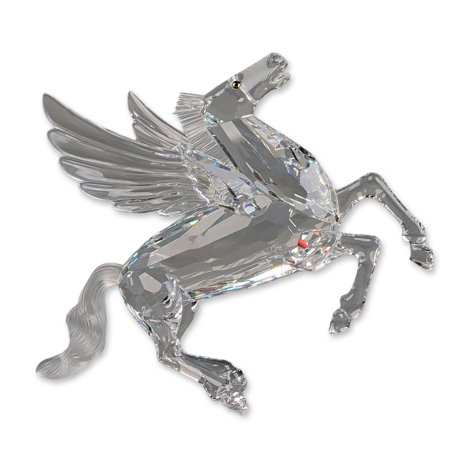 Swarovski Crystal SCS 1998 Annual Edition Figurine, Fabulous Creatures Pegasus: Swarovski Crystal Society (SCS) 1998 Annual Edition "The Pegasus" figurine from the "Fabulous Creatures" series, designed by Adi Stocker. The winged horse is rendered in clear faceted lead crystal in 