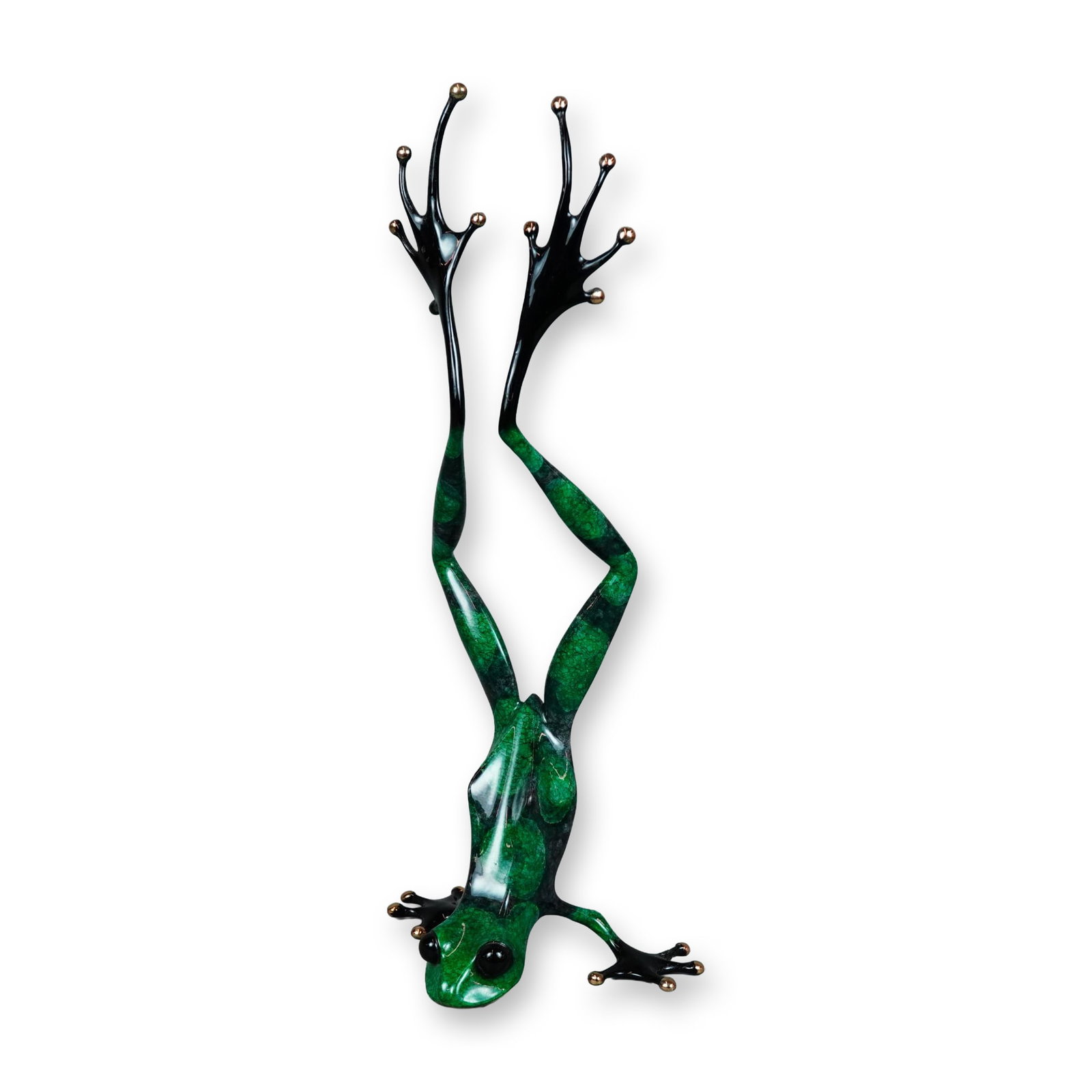 Tim Cotterill (British, b. 1950), Limited Edition Bronze Frogman, Signed: Bronze frog in sienna green with black and gilt accents performing a handstand. Signed, dated and numbered 2211 of 2500 on leg. Artist: Tim Cotterill (British, b. 1950) Dimensions: 5.5"L x 4.5"W x 14.