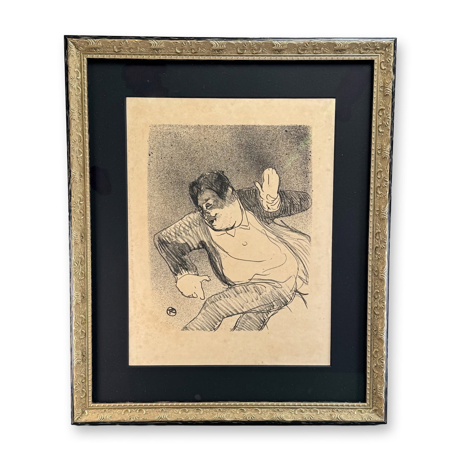 Henri de Toulouse-Lautrec (French, 1864-1901) Lithograph on Paper, Caudieux-Petit Casino: Henri de Toulouse-Lautrec 1893 lithograph on wove paper titled Caudieux (Petit Casino). The composition depicts the comic singer Caudieux in a dynamic, gestural pose, executed in black ink with charac