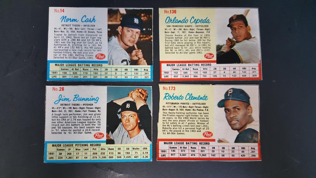 1962 POST CEREAL BASEBALL STAR CARD LOT (4) (1 of 2)
