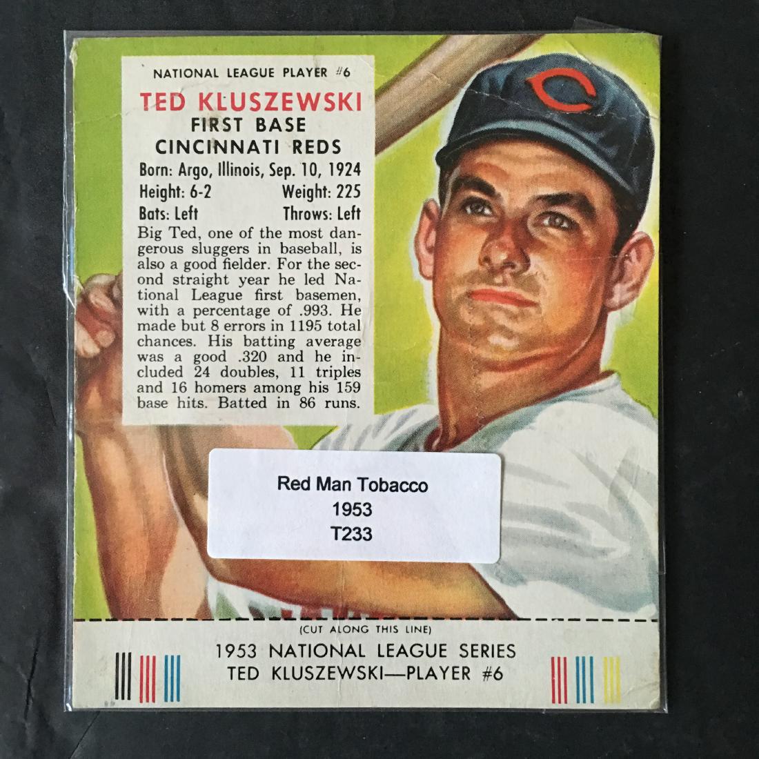 VINTAGE 1953 RED MAN TOBACCO CARD #T233 TED KLUSZEWSKI (1 of 2)