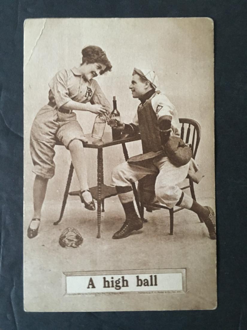 VINTAGE 1910 BASEBALL HUMOR POST CARD "A HIGH BALL" (1 of 2)