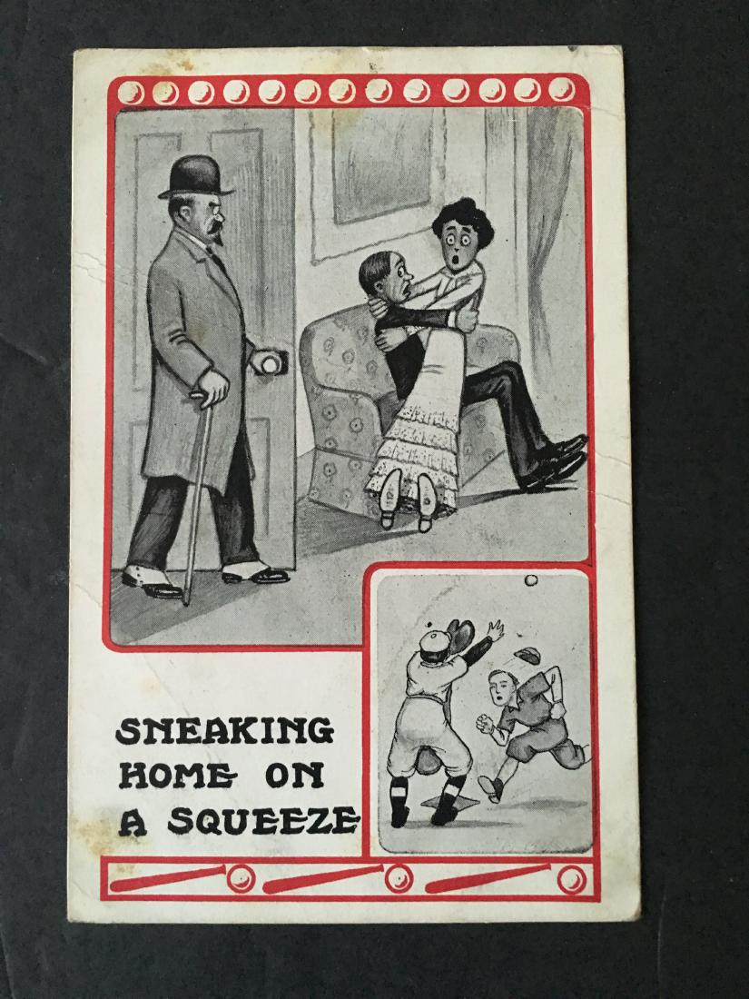 VINTAGE 1913 BASEBALL COMIC HUMOR POST CARD "SNEAKING (1 of 2)