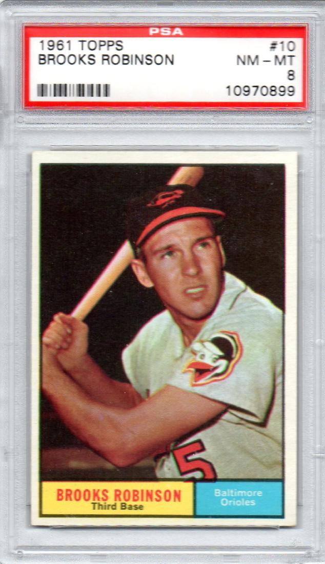 1961 TOPPS BASEBALL BROOKS ROBINSON #10 PSA 8: 1961 TOPPS BASEBALL BROOKS ROBINSON #10 PSA 8