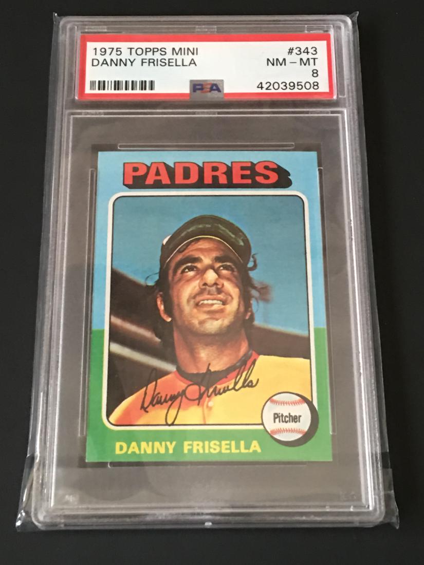 1975 TOPPS MINI DANNY FRISELLA #343 PSA 8: 1975 TOPPS MINI BASEBALL CARD DANNY FRISELLA #343 PSA 8